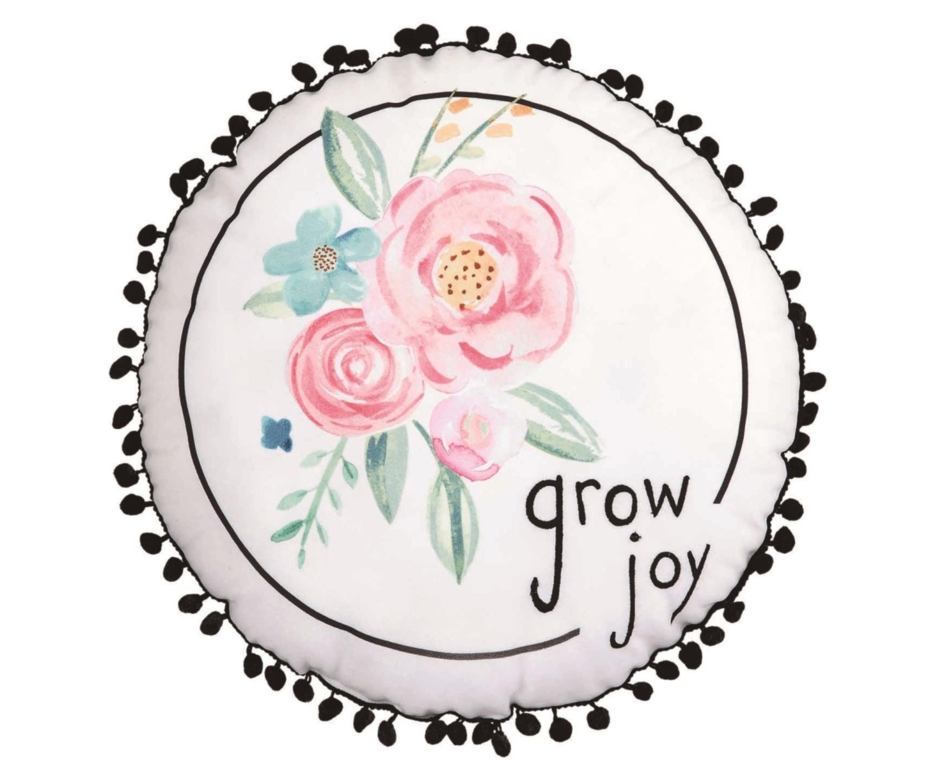 Transpac Fabric 15.7 in. Multicolor Spring Grow Joy Watercolor Spring Round Pillow
