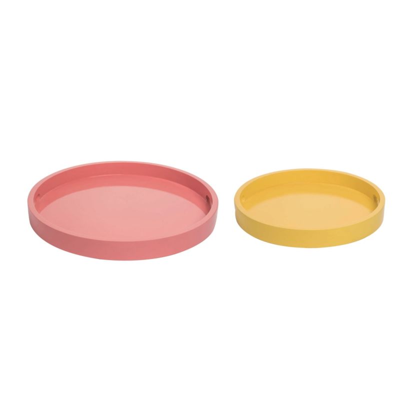 Transpac Wood 18.1 in. Multicolor Spring Serving Tray Set of 2
