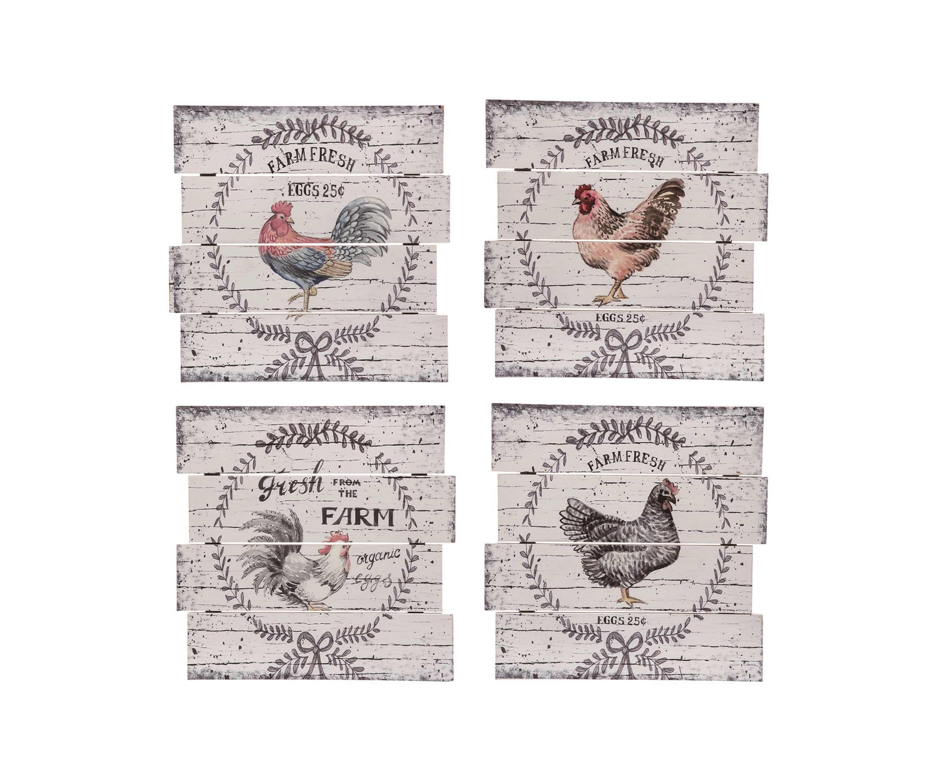 Transpac MDF Farm Chicken Slat Sign Set of 4 Spring Home Decorations