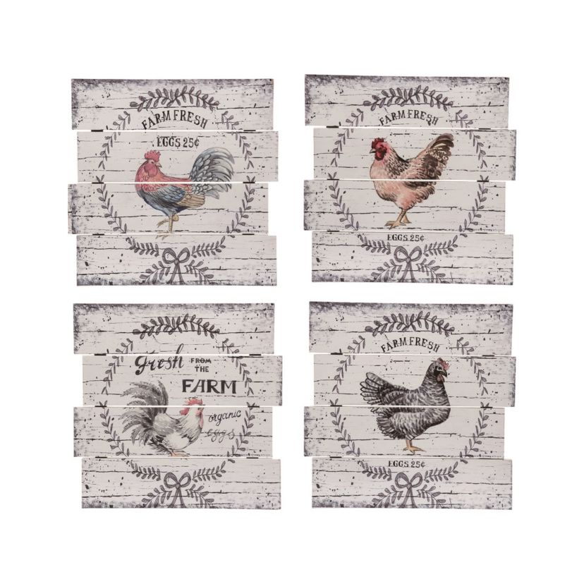 Transpac MDF Farm Chicken Slat Sign Set of 4 Spring Home Decorations