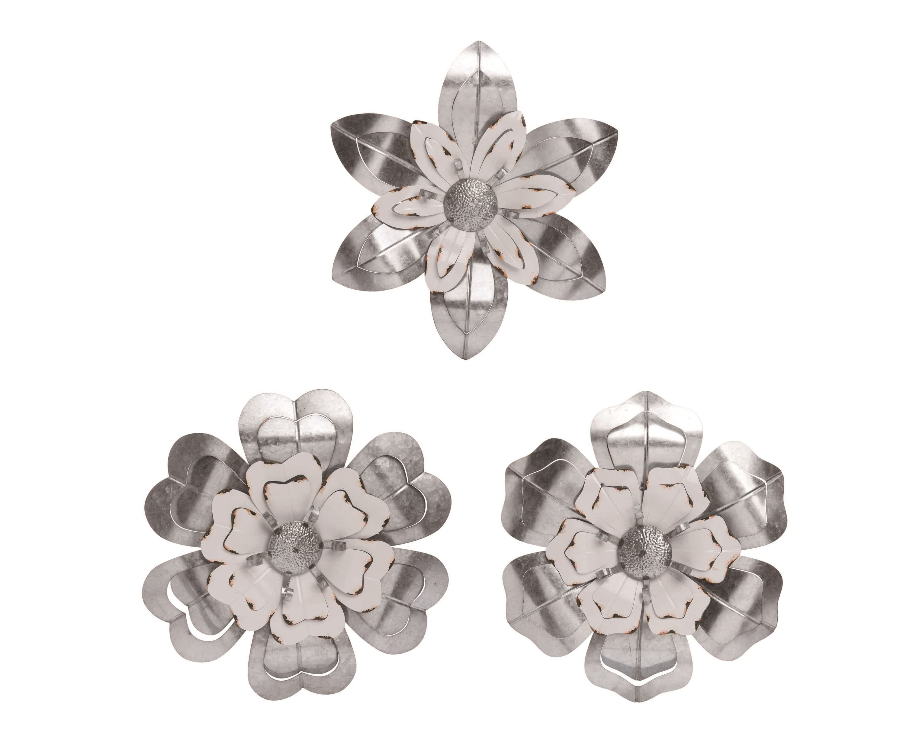 Transpac Metal Enamel Accent Flower Set of 3 Spring Home Decorations