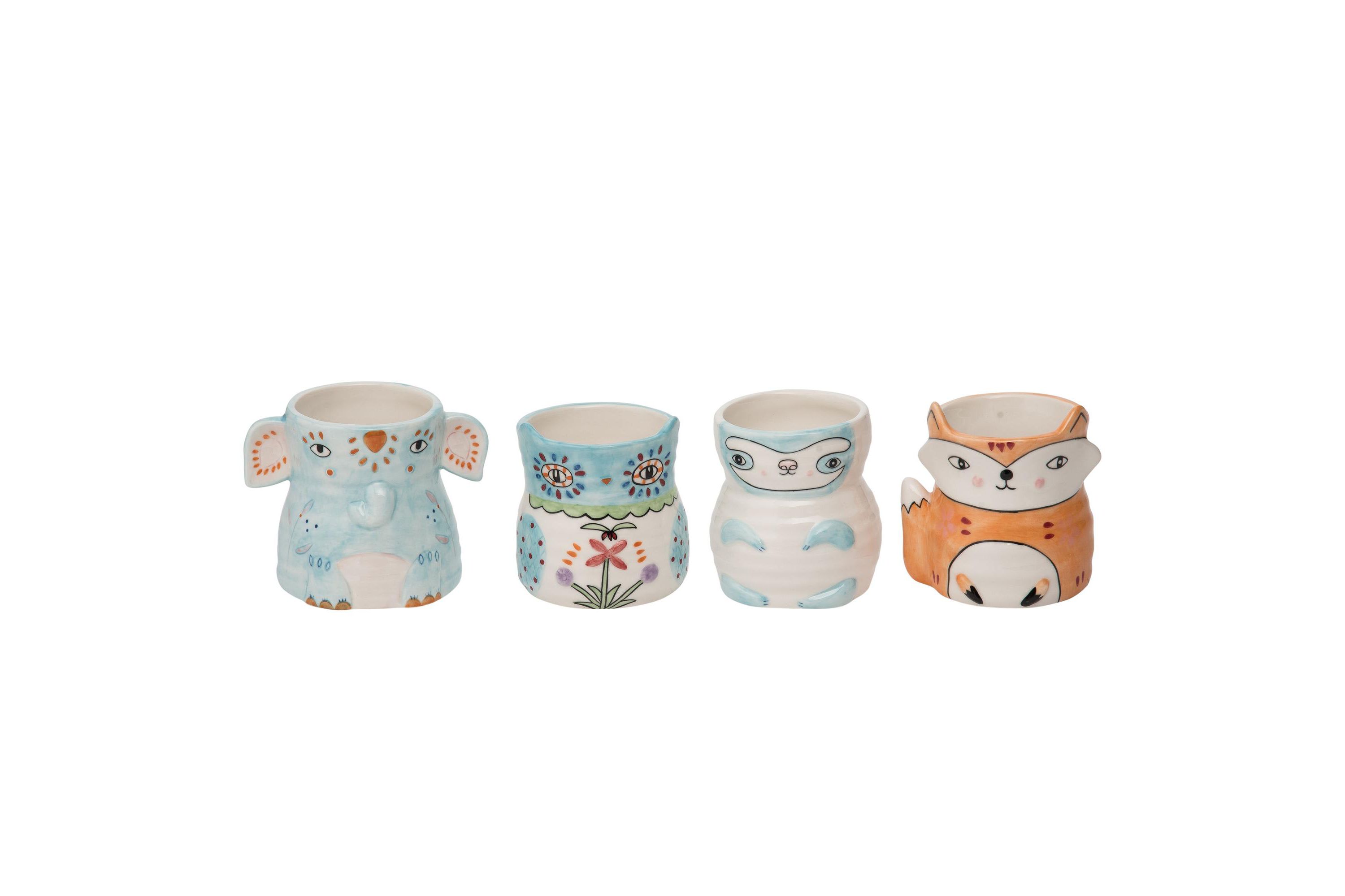 Transpac Ceramic Tiny Happy Animal Planter Set of 4 Spring Home Decorations