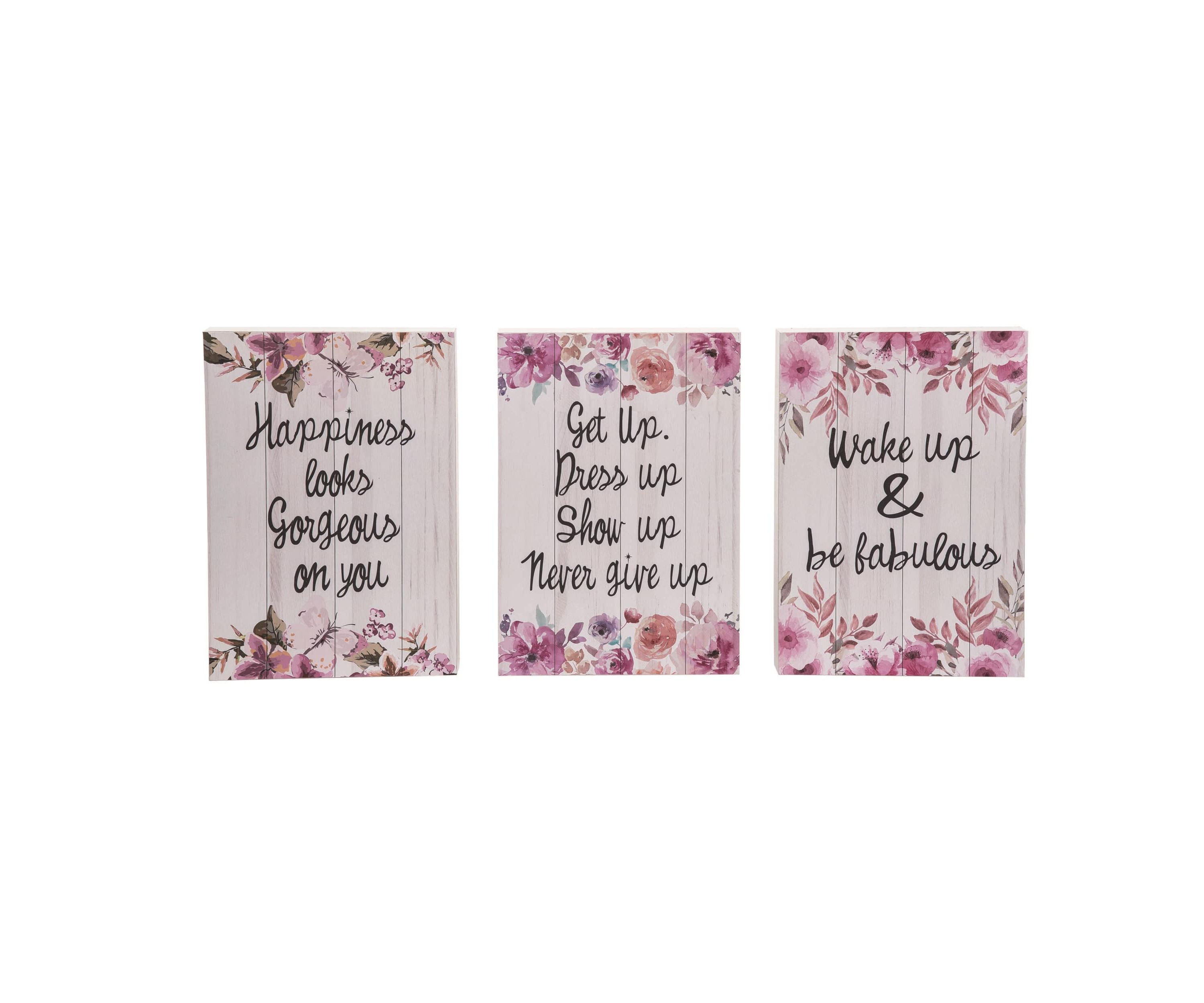 Transpac MDF Fabulous Flower Decor Block Set of 3 Spring Home Decorations