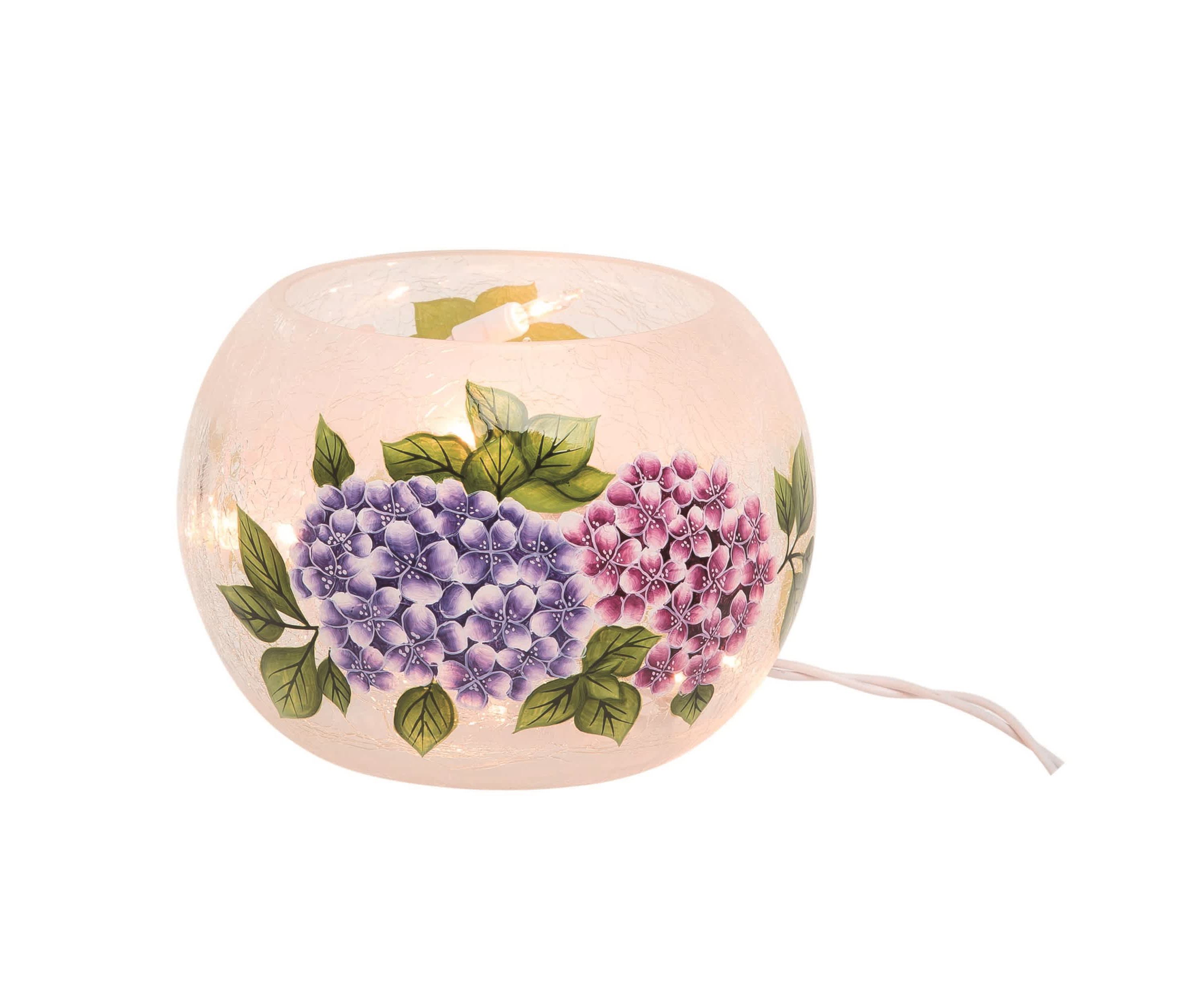 Transpac Crackle Glass 6 in. Multicolor Spring Hydrangea Round LED Vase