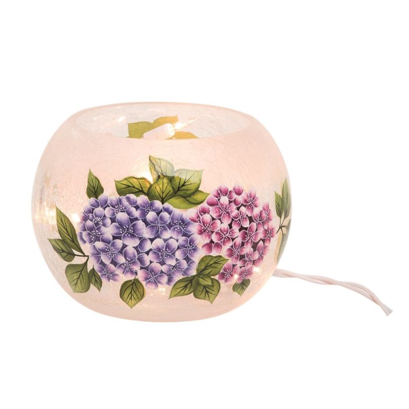 Transpac Crackle Glass 6 in. Multicolor Spring Hydrangea Round LED Vase