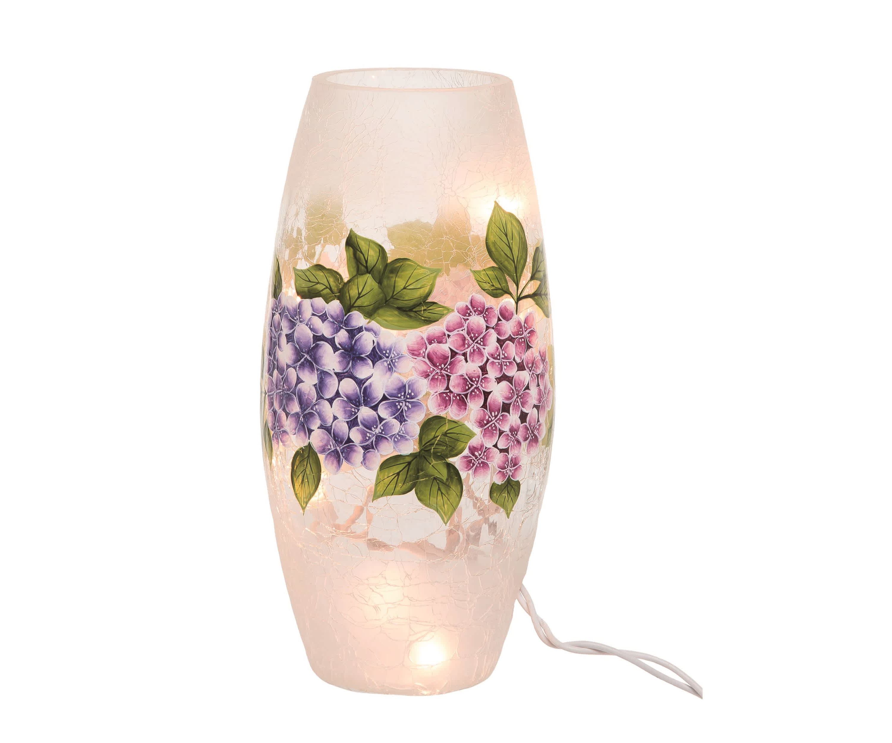 Transpac Crackle Glass 9 in. Multicolor Spring Hydrangea LED Vase