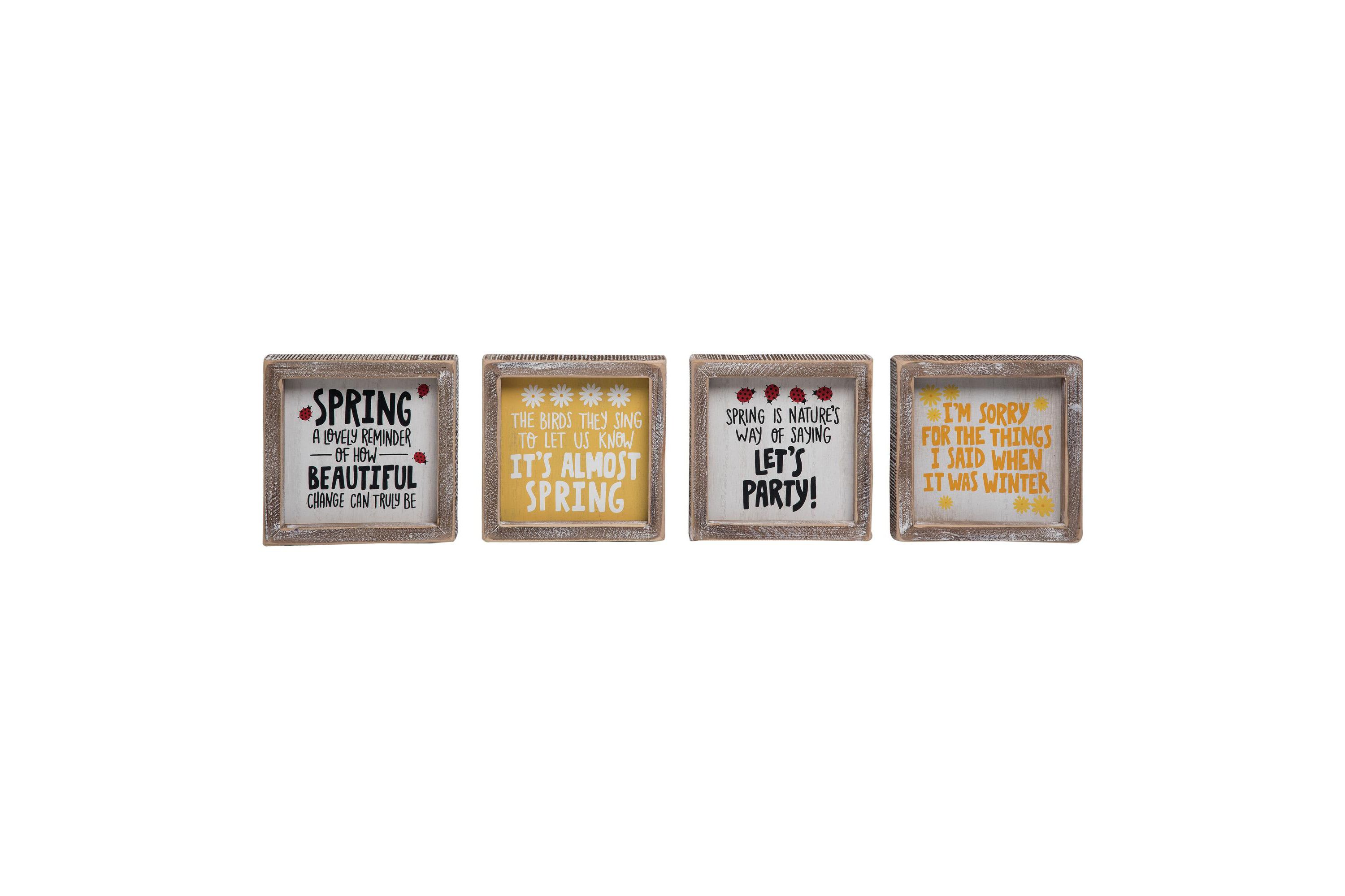 Transpac Wood Spring Block Decor Set of 4 Spring Home Decorations