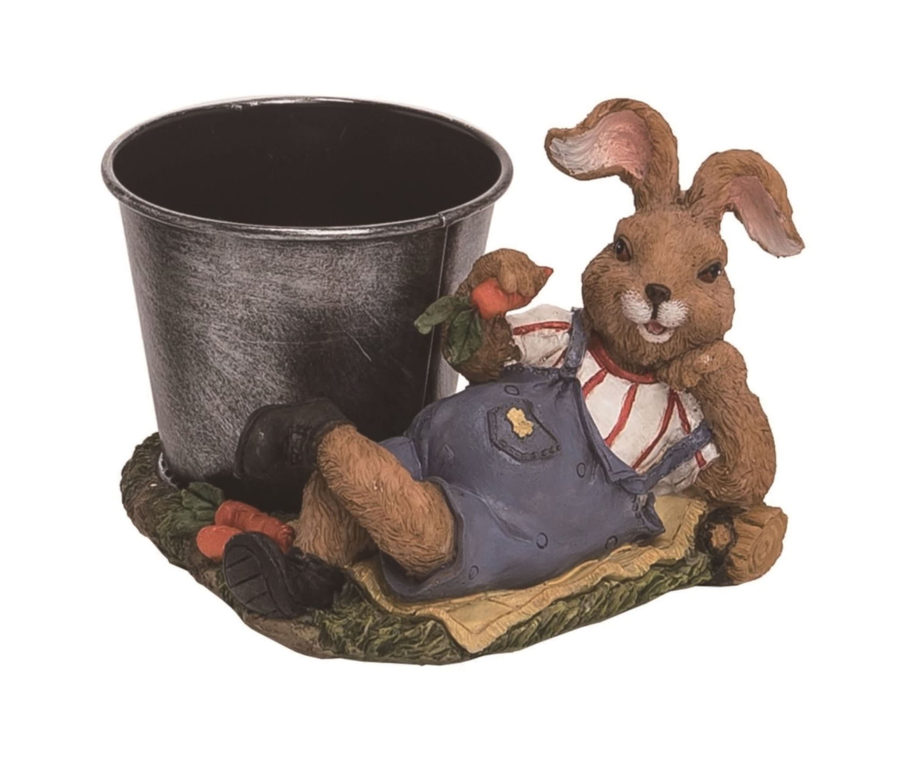 Transpac Resin 5 in. Multicolor Easter Bunny Garden Egg Holder Figurine