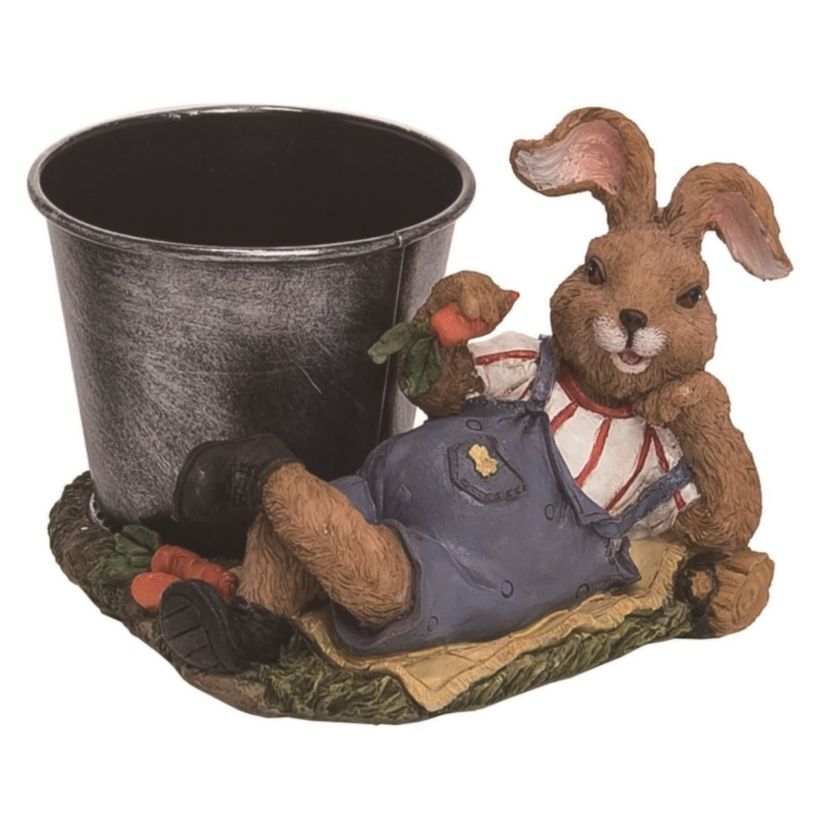 Transpac Resin 5 in. Multicolor Easter Bunny Garden Egg Holder Figurine
