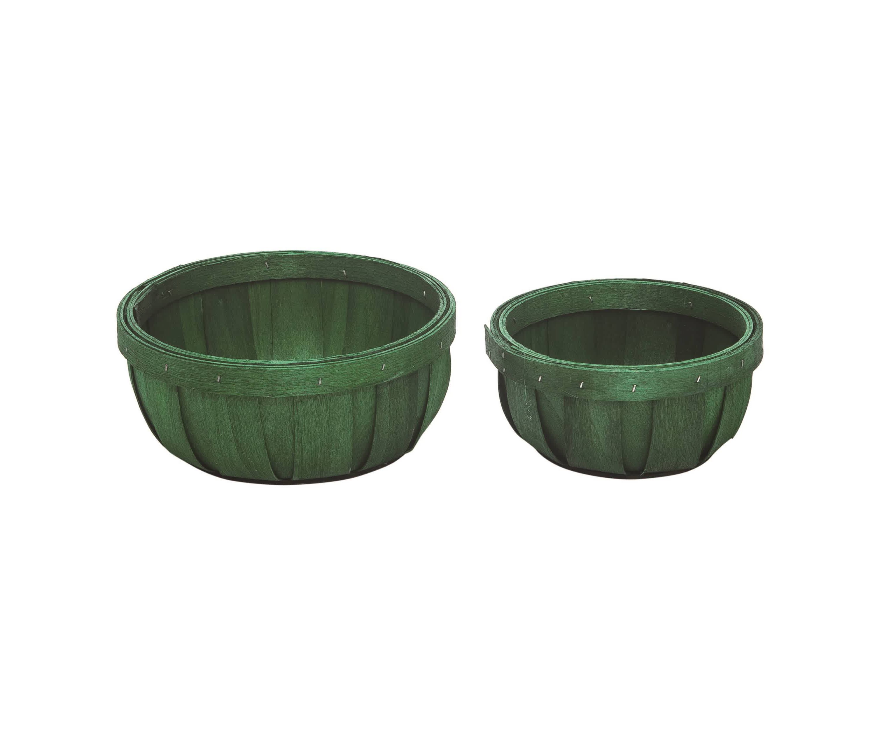 Transpac Wood 8.07 in. Green Spring Woven Shallow Baskets Set of 2