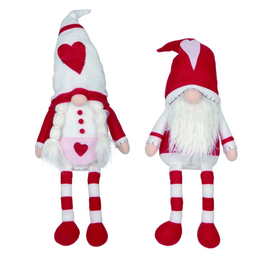 Transpac Plush Valentine Gnome Sitters Set of 2 Valentines Home Decorations