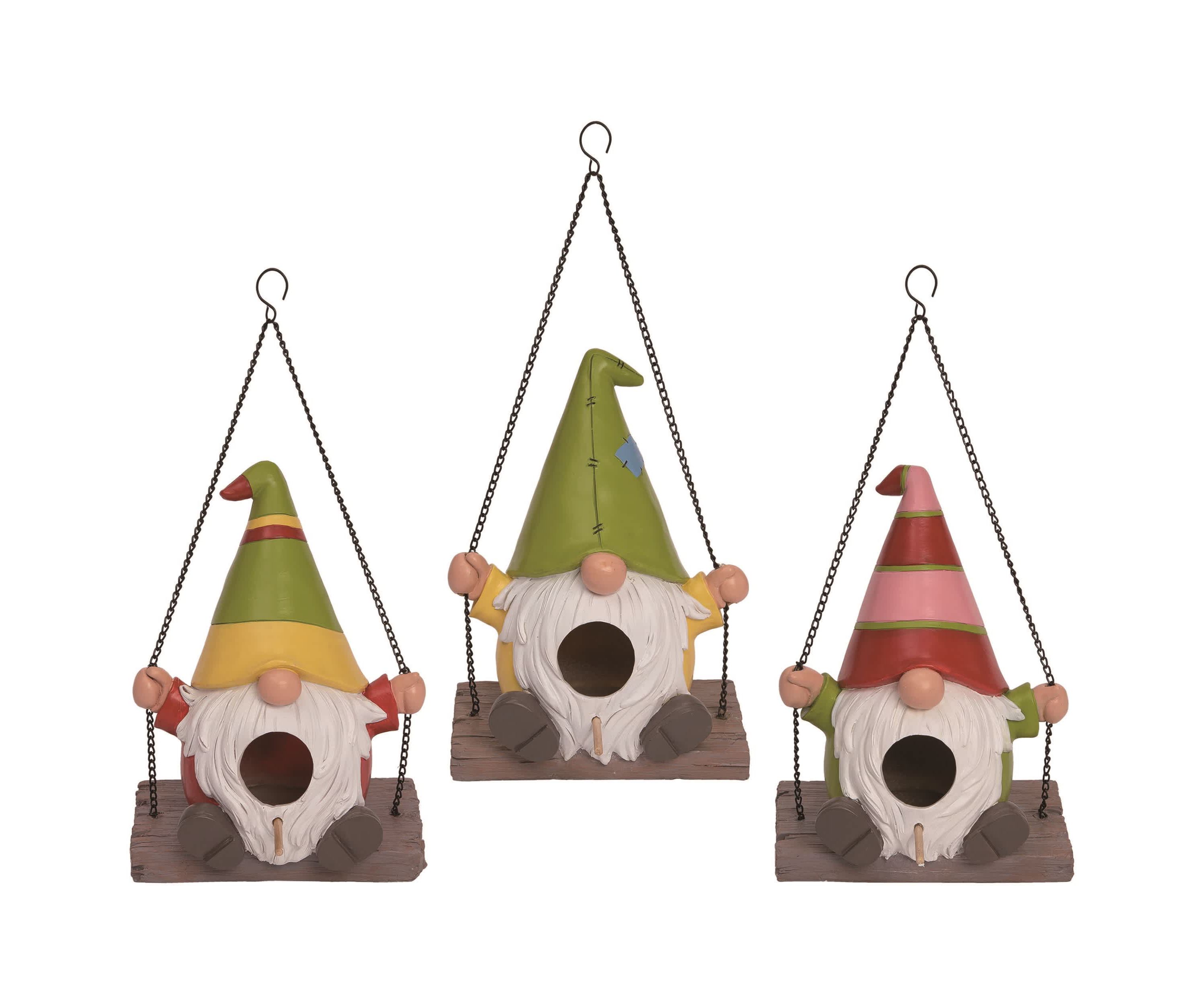 Transpac Resin 8" Multi Spring Gnome Swing Birdhouse