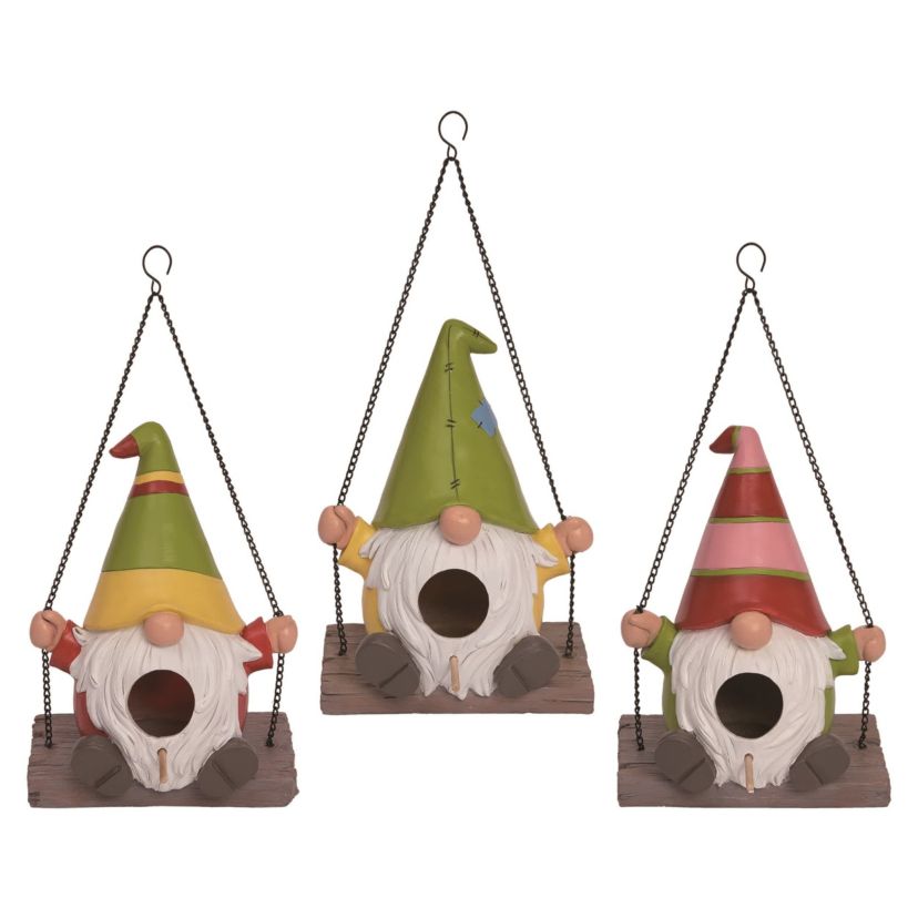 Transpac Resin 8" Multi Spring Gnome Swing Birdhouse