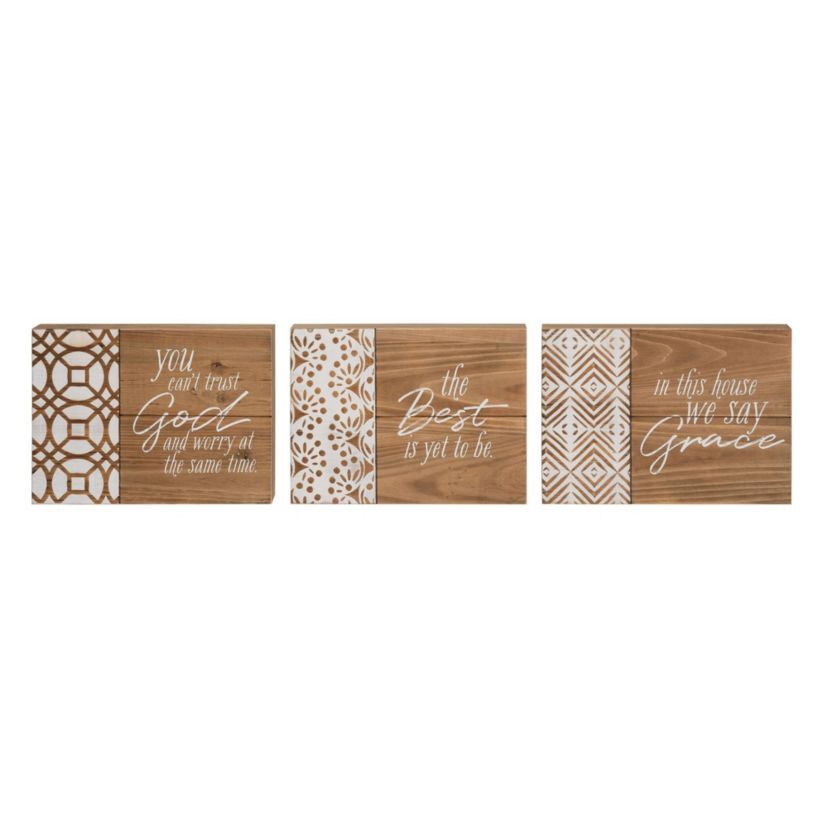 Transpac Wood Routed Faith Decor Set of 3 Spring Home Decorations