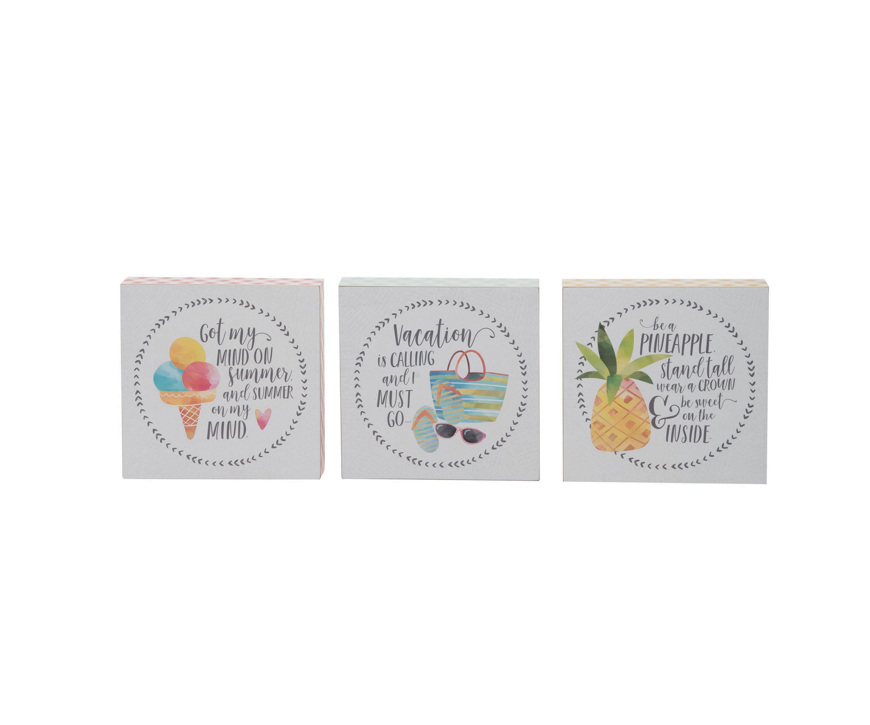Transpac MDF Summer Fun Block Decor Set of 3 Spring Home Decorations