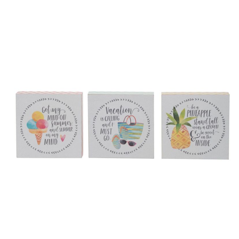 Transpac MDF Summer Fun Block Decor Set of 3 Spring Home Decorations