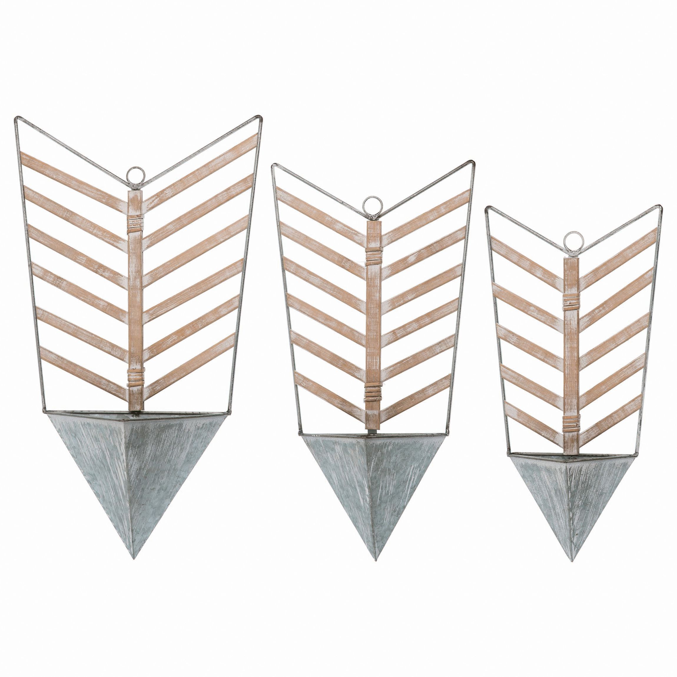 Transpac Metal 22 in. Silver Spring Arrow Container Wall Art Set of 3