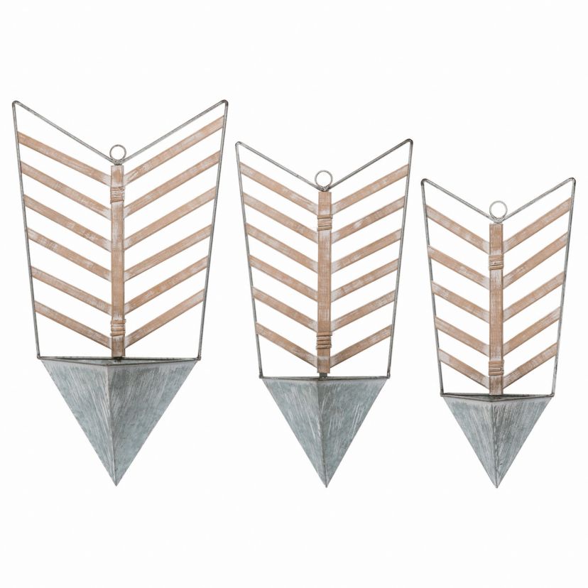 Transpac Metal 22 in. Silver Spring Arrow Container Wall Art Set of 3