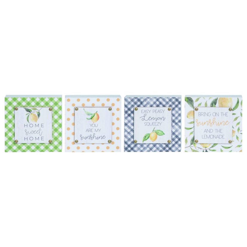 Transpac Small MDF Lemon Tabletop Box Sign Set of 4 Spring Home Decorations