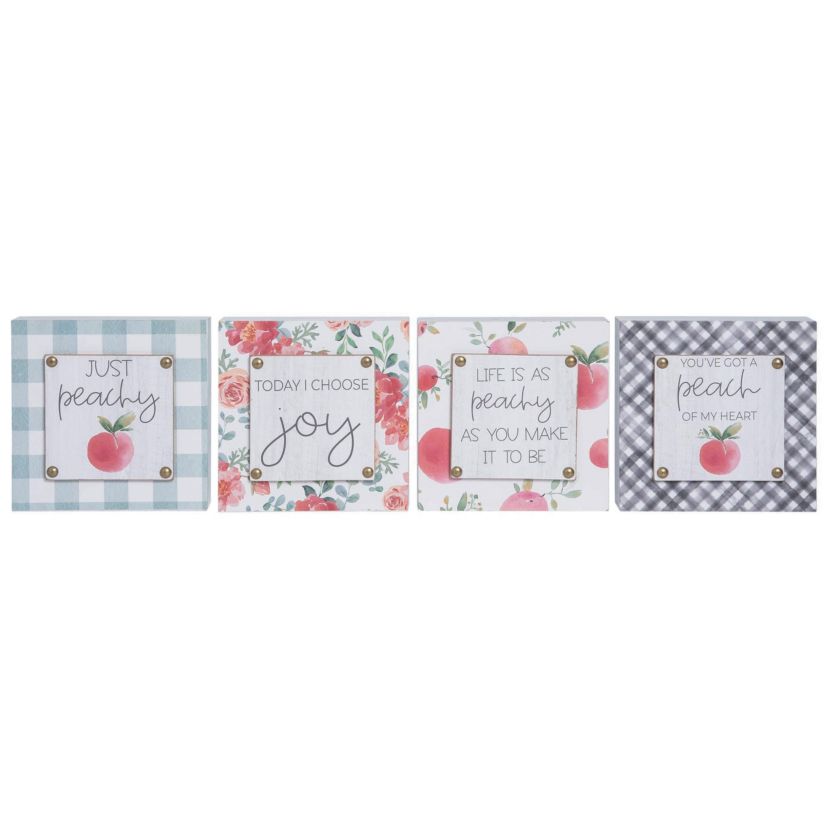 Transpac MDF Peach Box Sign Set of 4 Spring Home Decorations