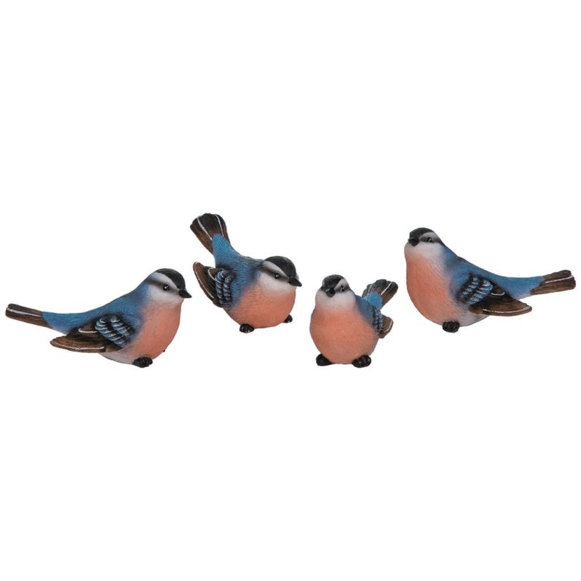 Transpac Medium Resin Blue & Coral Bird Set of 4 Spring Home Decorations