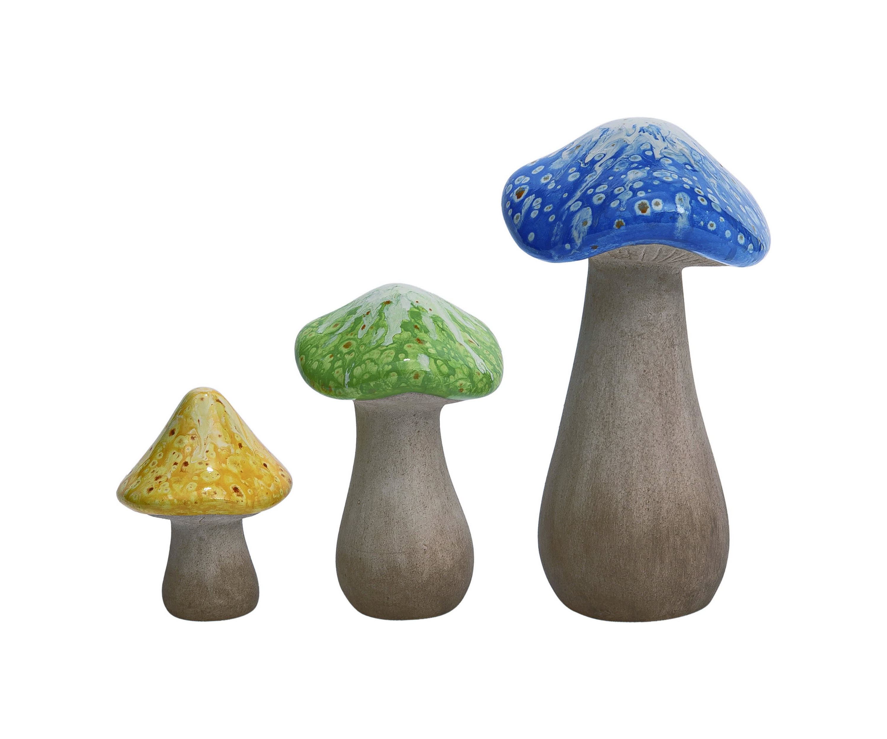 Transpac Ceramic 9.75 in. Terracotta Mushroom Decor Set of 3