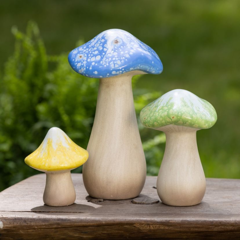 Transpac Ceramic 9.75 in. Terracotta Mushroom Decor Set of 3
