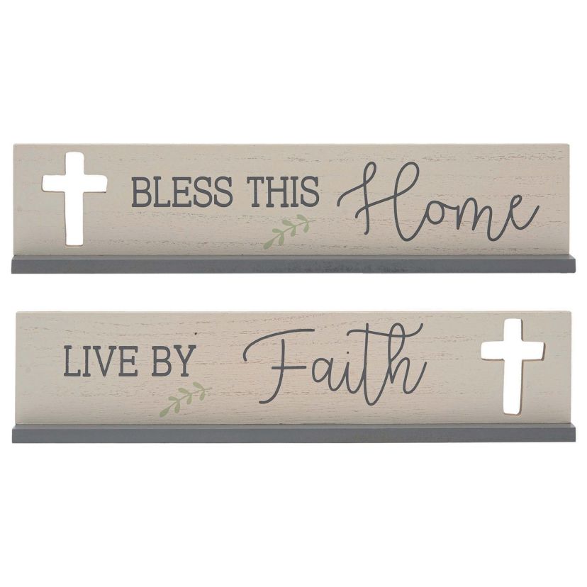 Transpac MDF Cross Cut Out Block Decor Set of 2 Spring Home Decorations