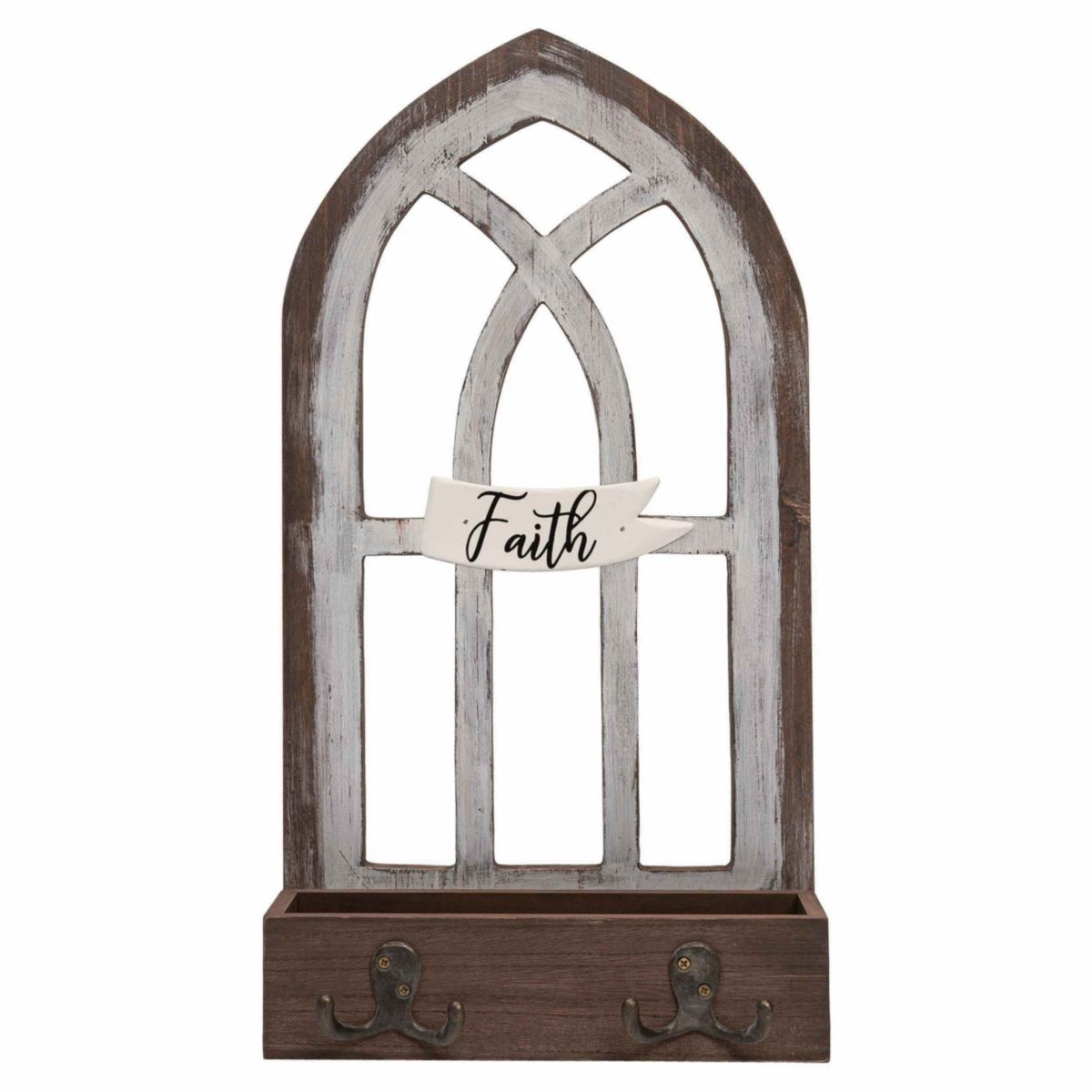 Transpac Wood 20 in. Brown Spring Cathedral Window Statement Decor
