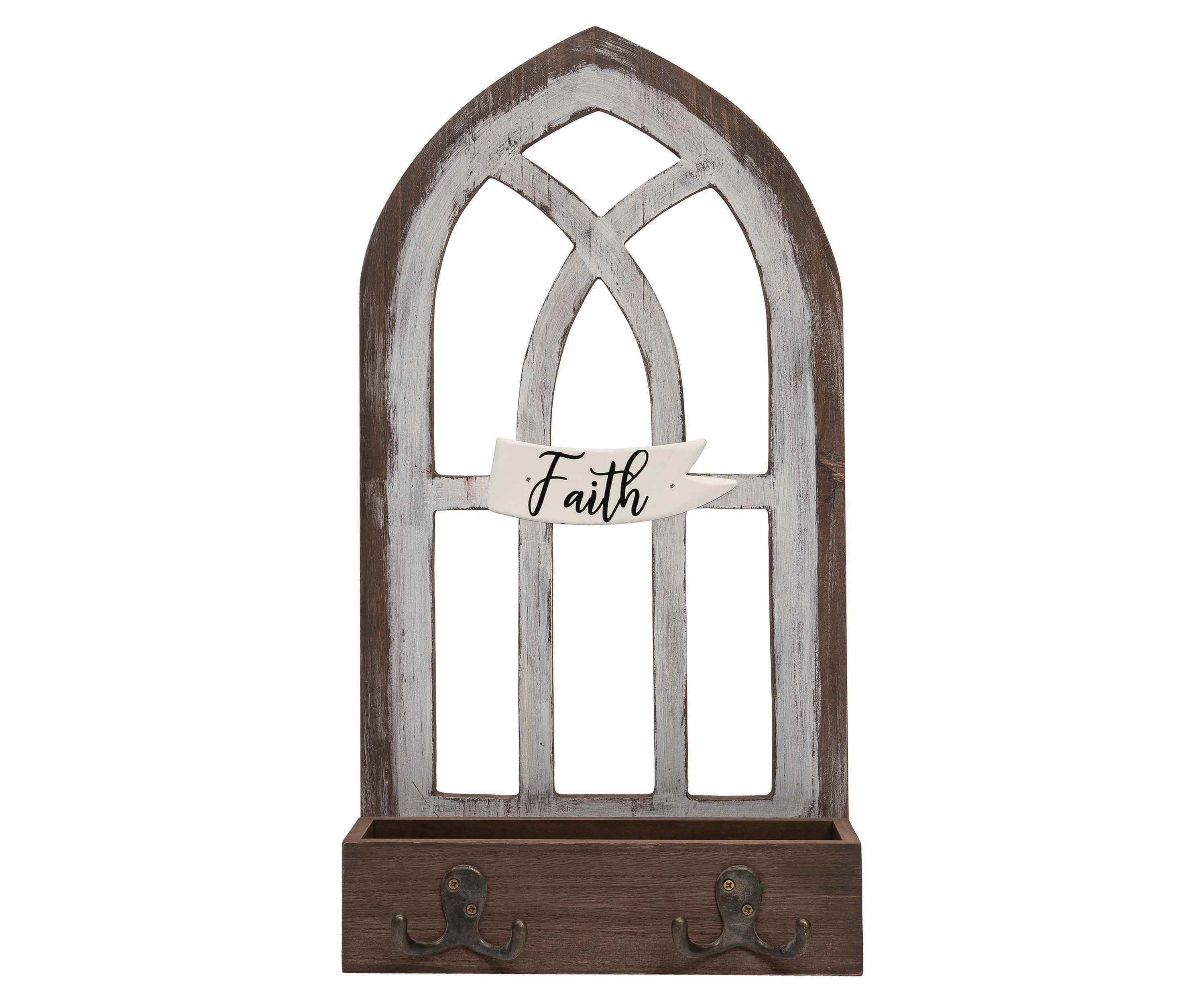 Transpac Wood 20 in. Brown Spring Cathedral Window Statement Decor
