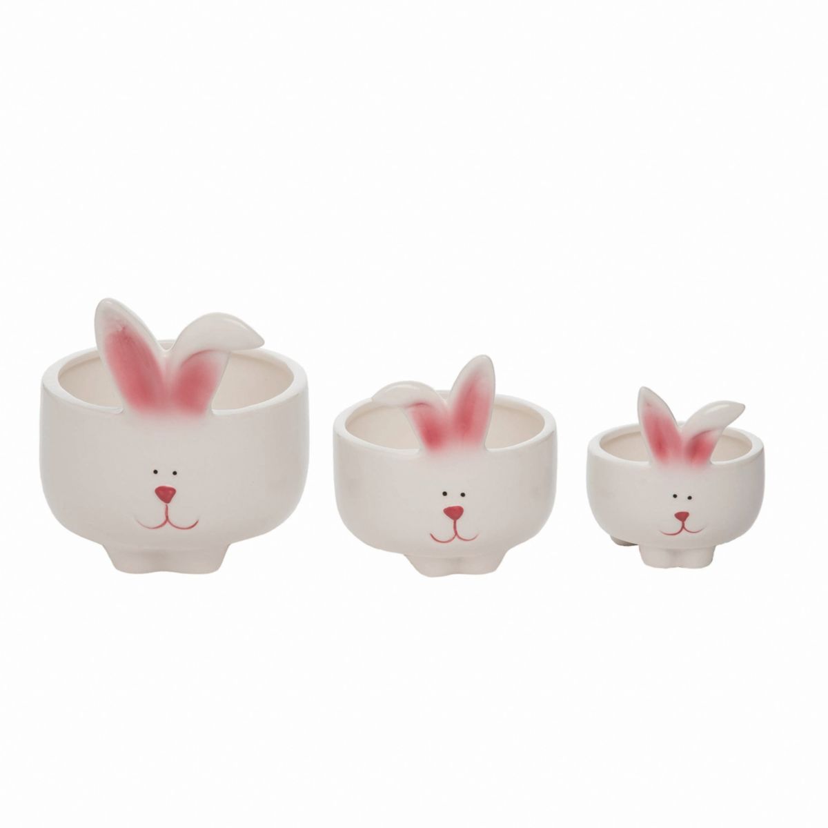 Transpac Ceramic 5.75 in. White Easter Parade Bunny Bowls Set of 3