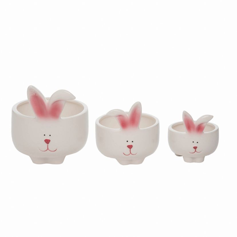 Transpac Ceramic 5.75 in. White Easter Parade Bunny Bowls Set of 3