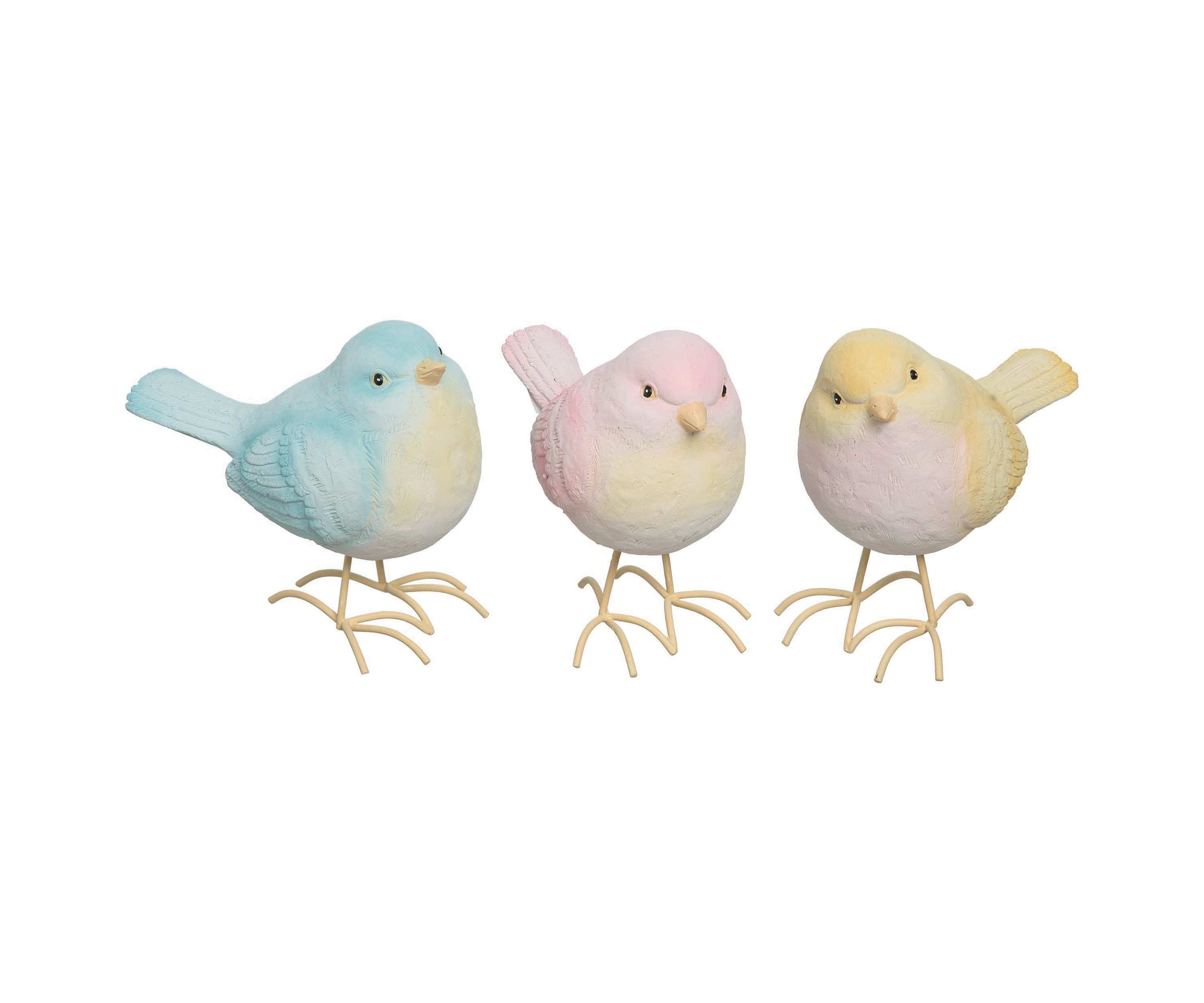 Transpac Large Resin Pastel Bird Set of 3 Spring Home Decorations
