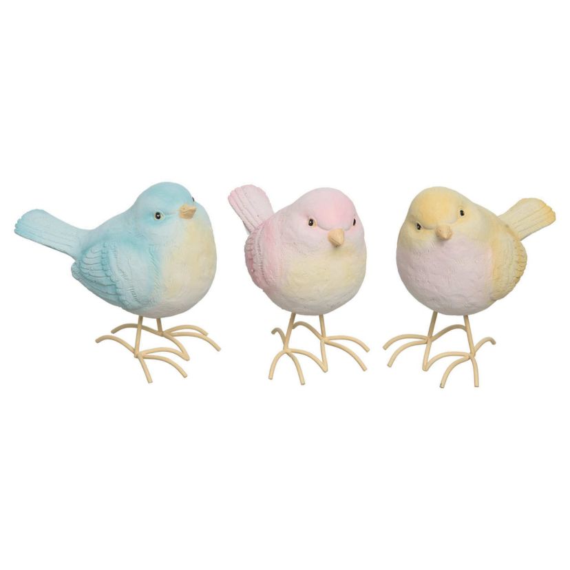 Transpac Large Resin Pastel Bird Set of 3 Spring Home Decorations