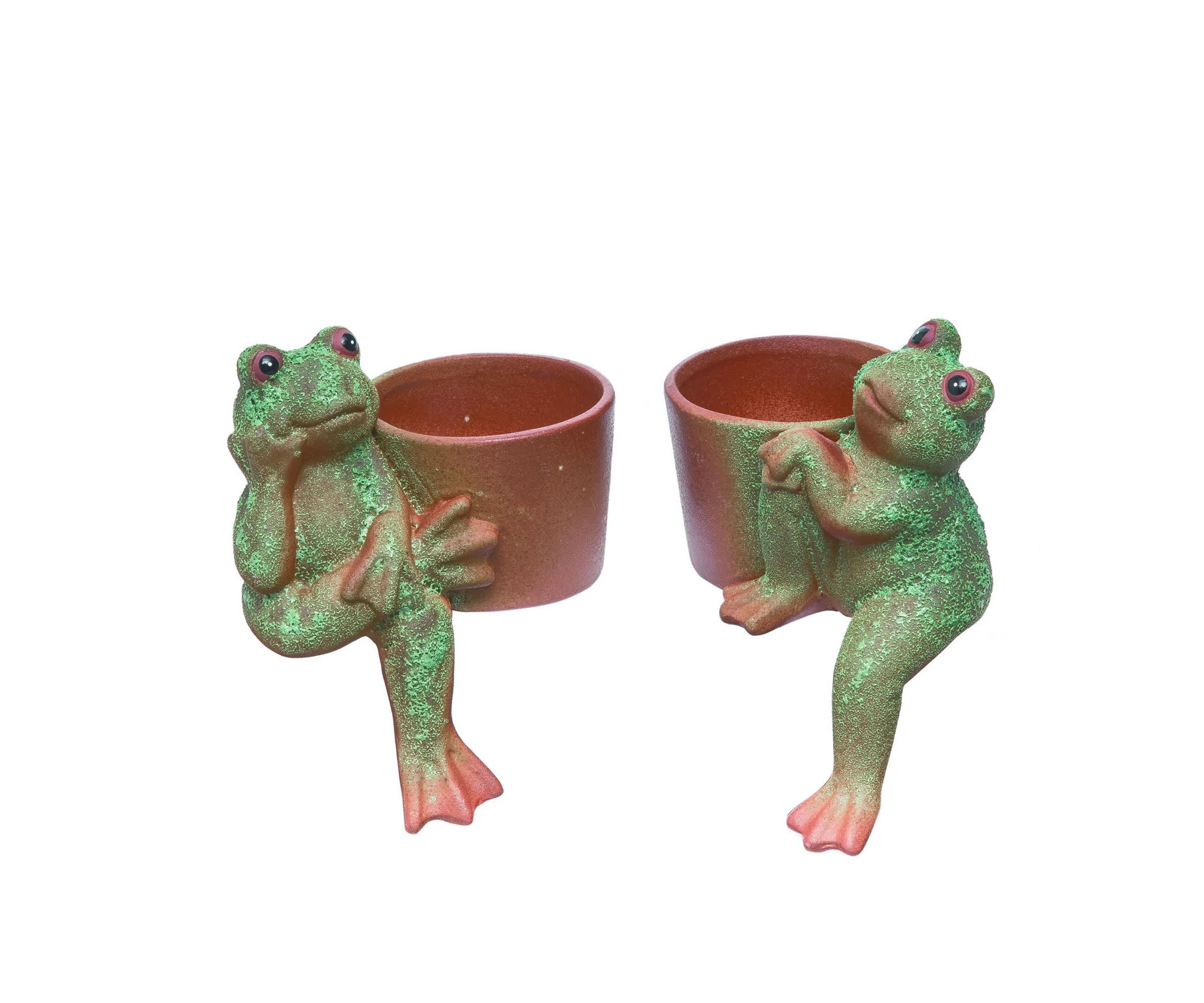 Transpac Clay Rustic Frog Decor Planter Set of 2 Spring Home Decorations