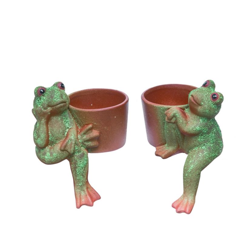 Transpac Clay Rustic Frog Decor Planter Set of 2 Spring Home Decorations