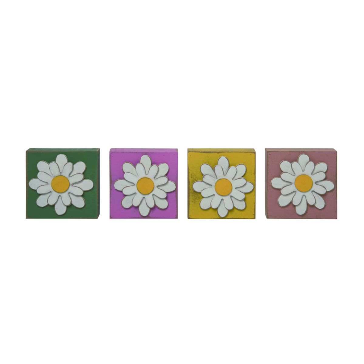 Transpac MDF Dimensional Flower Block Decor Set of 3 Spring Home Decorations