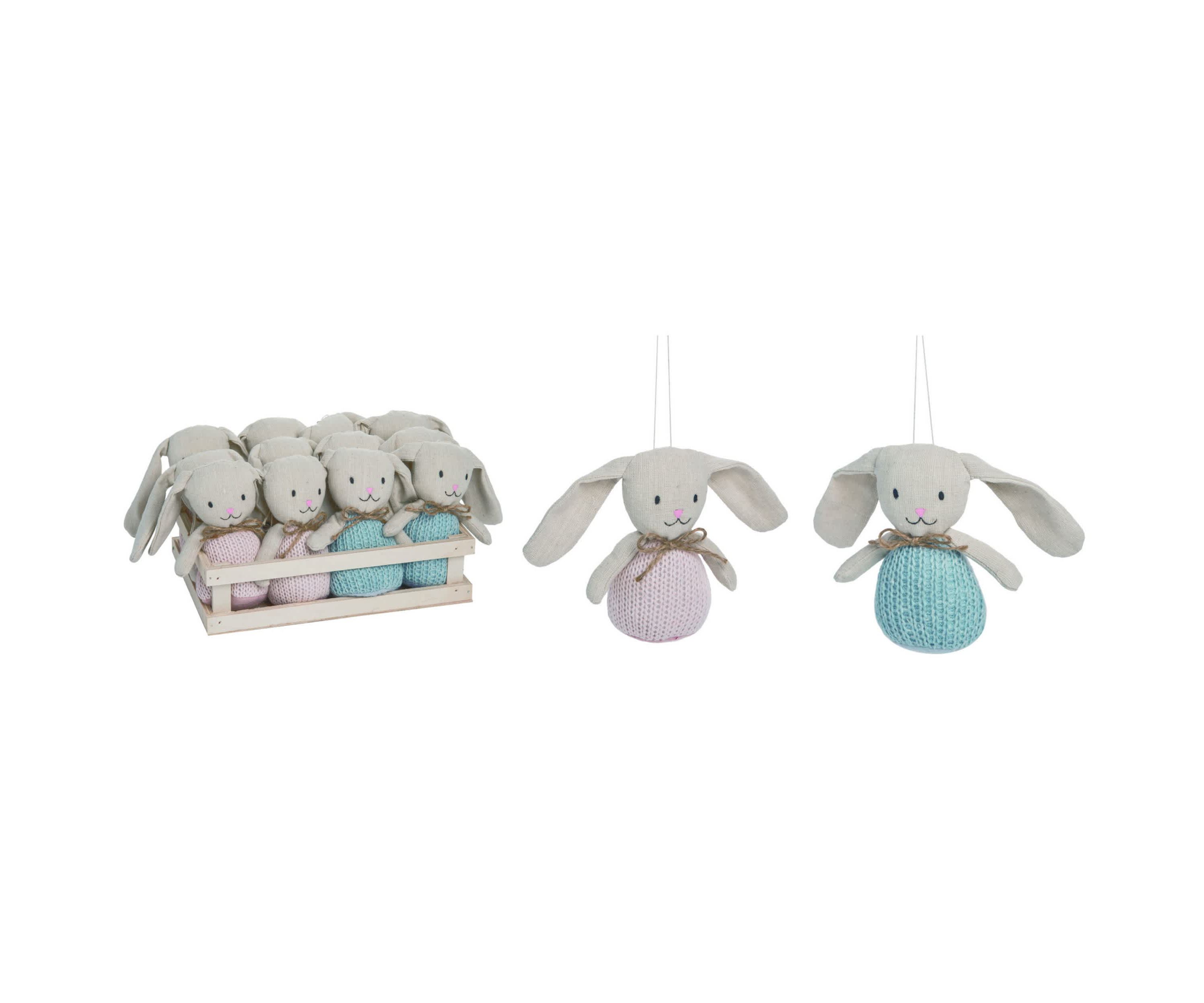 Transpac Polyester 9 in. Multicolor Easter Plush Knit Bunnies In Display Set of 12