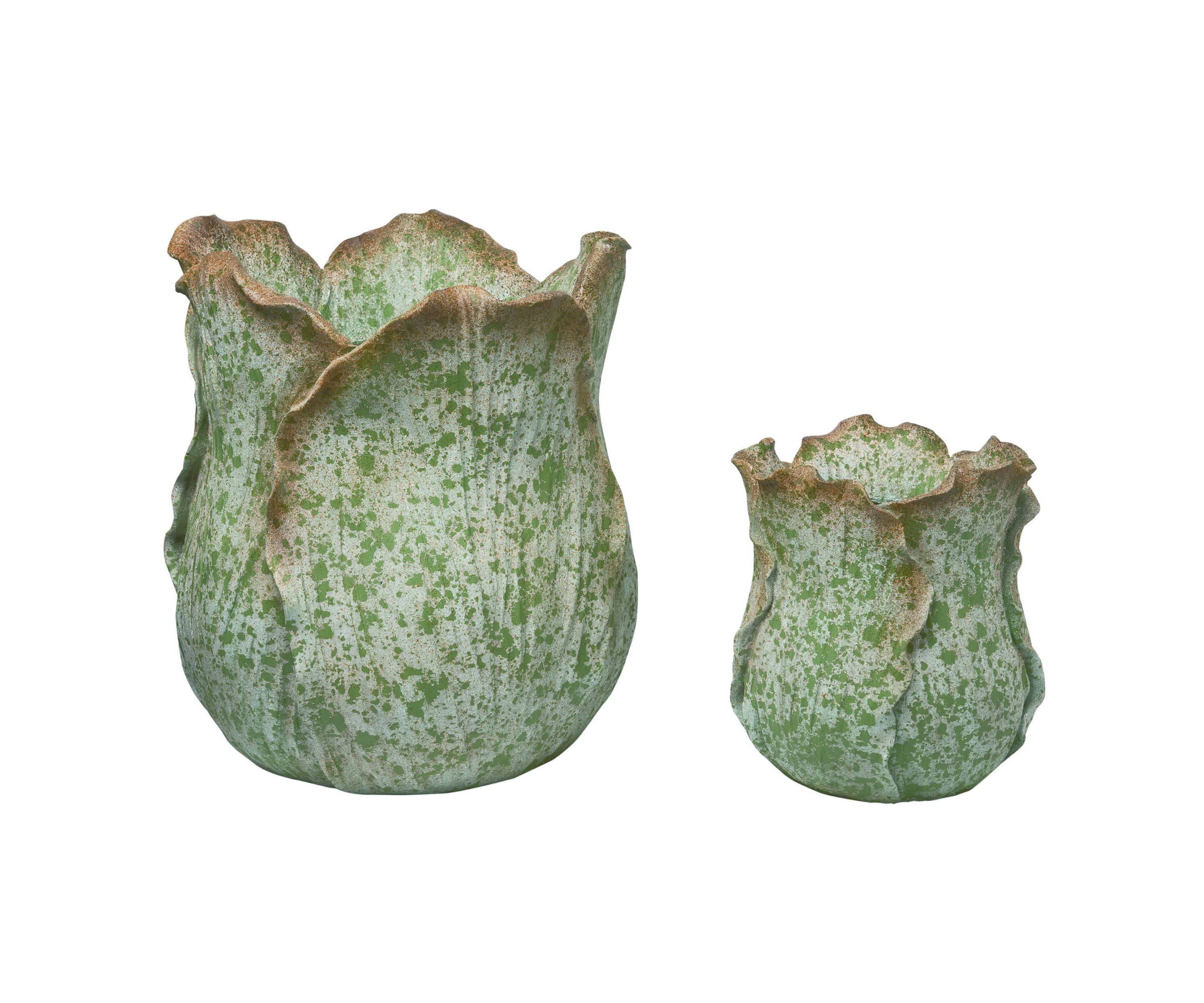 Transpac Resin 18" Spring Tulip Planters with Drainage, Pair