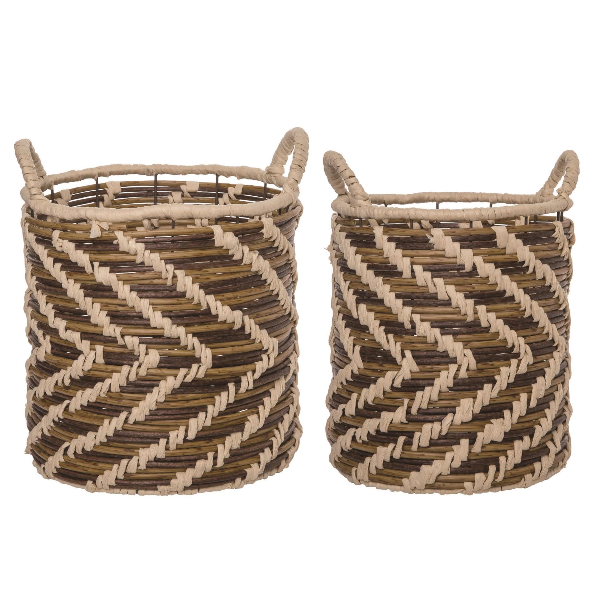 Transpac Natural Fiber 13.75" Brown Spring Woven Baskets Set of 2