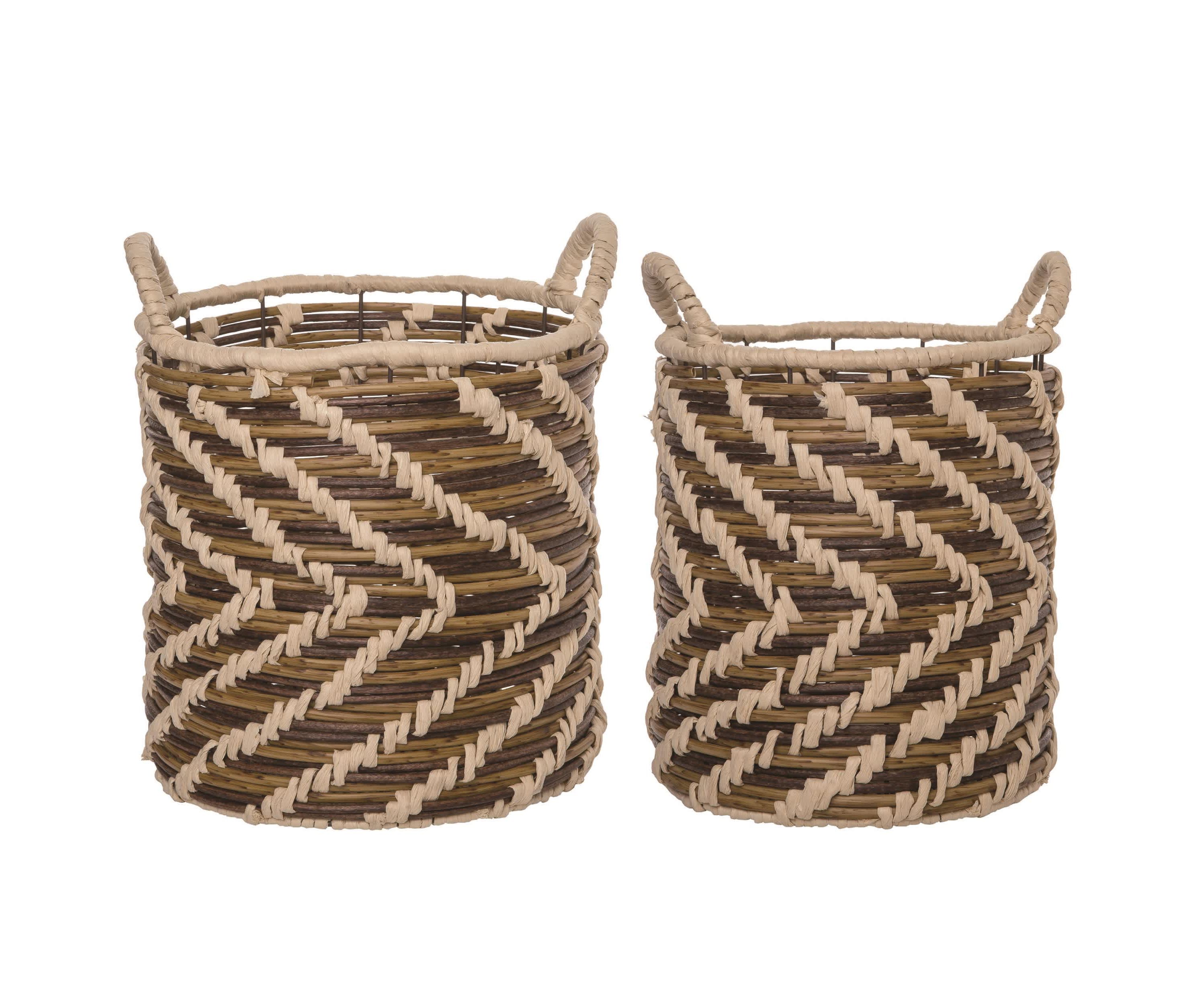 Transpac Natural Fiber 13.75" Brown Spring Woven Baskets Set of 2