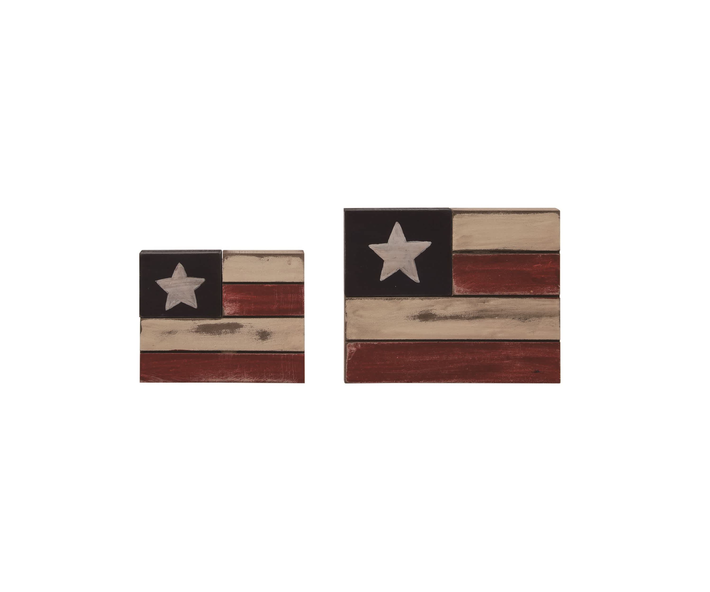 Transpac Wood 7.8" Multicolor Patriotic American Flag Block Decor Set of 2