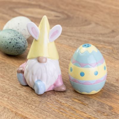 Transpac Dolomite 5 in. Multicolor Easter Sitting Gnome and Egg Salt and Pepper Shaker Set of 2