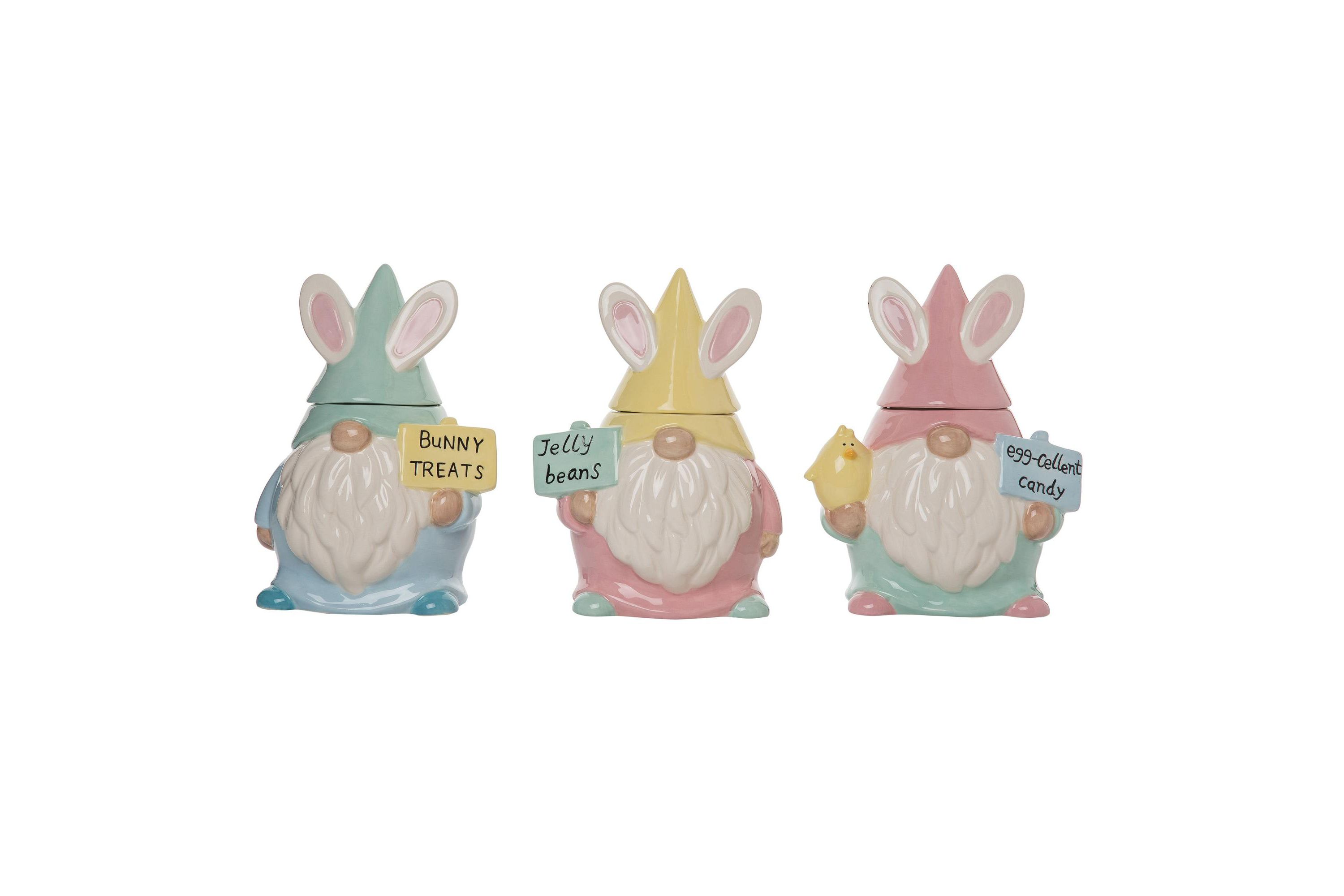 Transpac Ceramic Easter Gnome Mini Candy Jar Set of 3 Spring Home Decorations