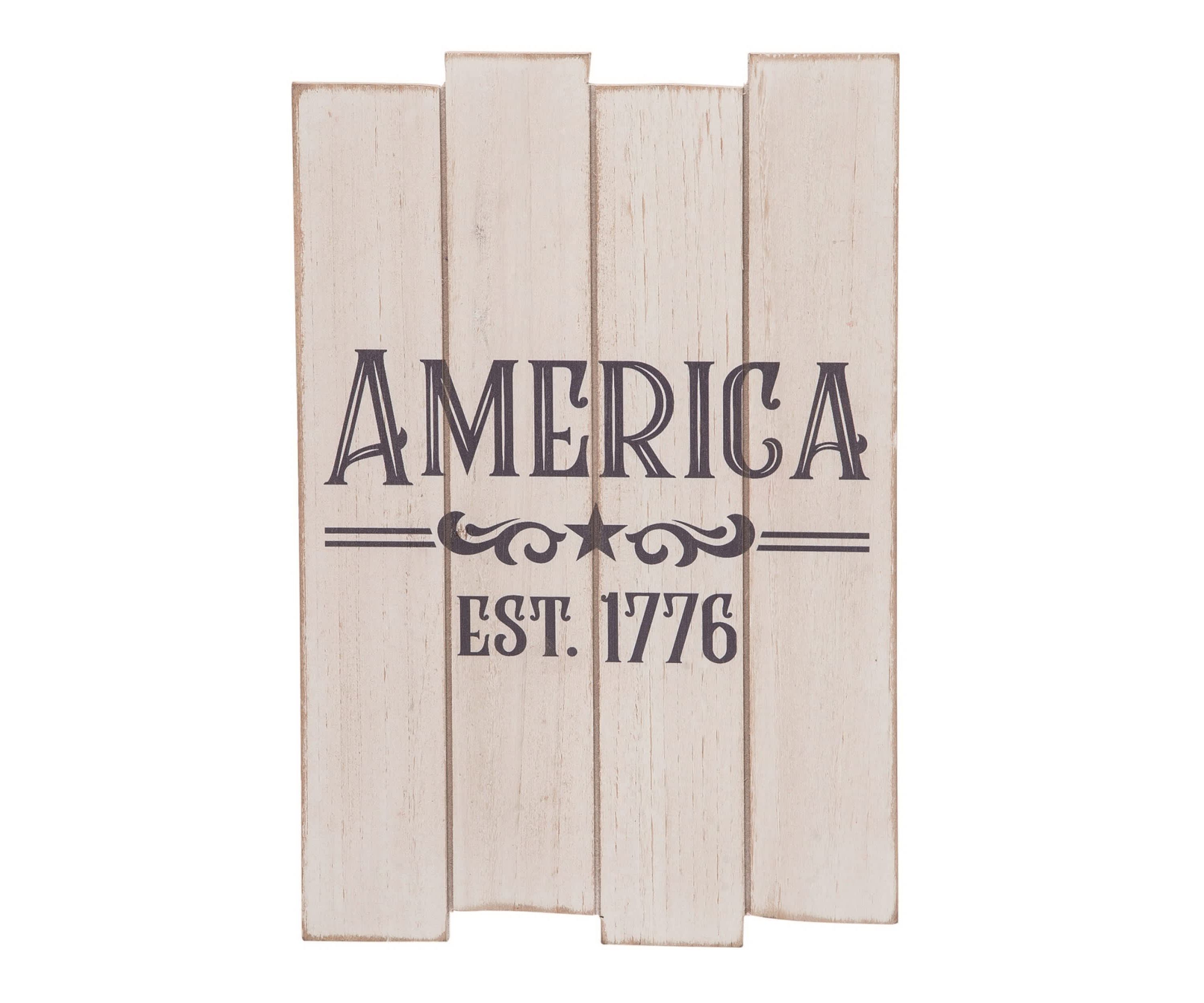 Transpac Wood 11.75" White Patriotic America Slat Decor