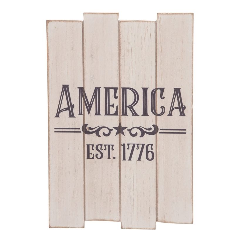 Transpac Wood 11.75" White Patriotic America Slat Decor