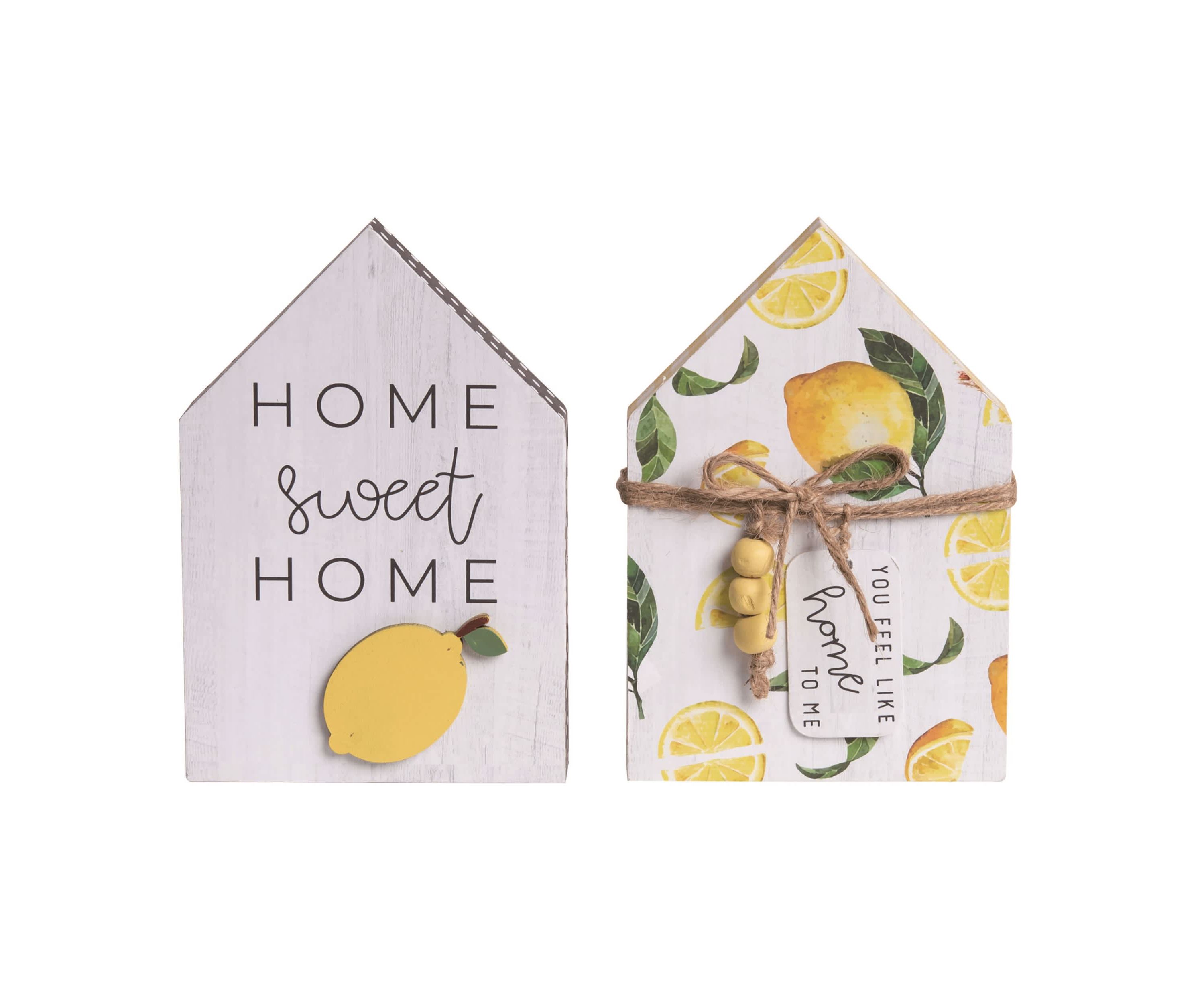 Transpac MDF Lemon House Block Decor Set of 2 Spring Home Decorations