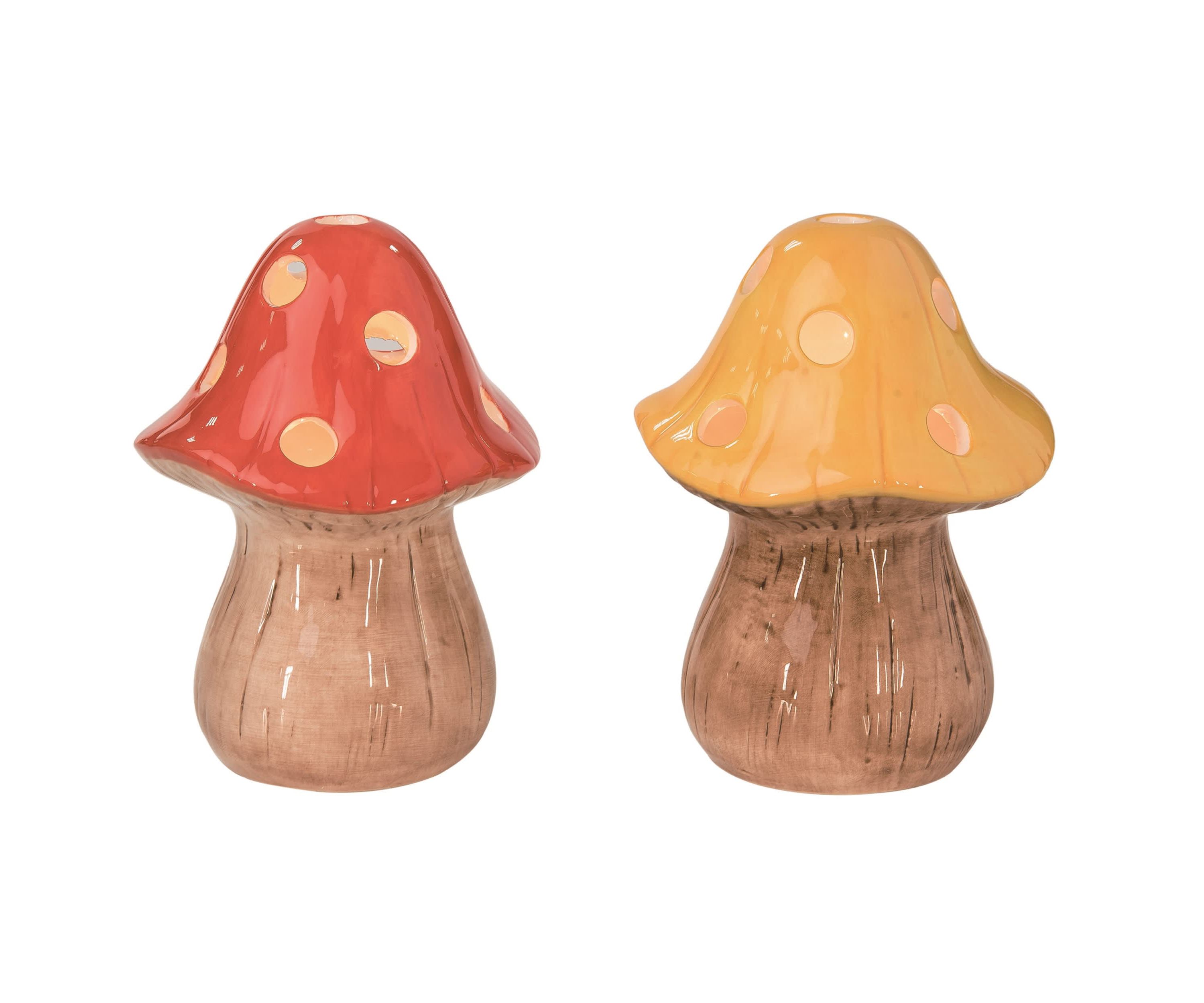 Transpac Ceramic Light Up Mushroom Decor Set of 2 Spring Home Decorations