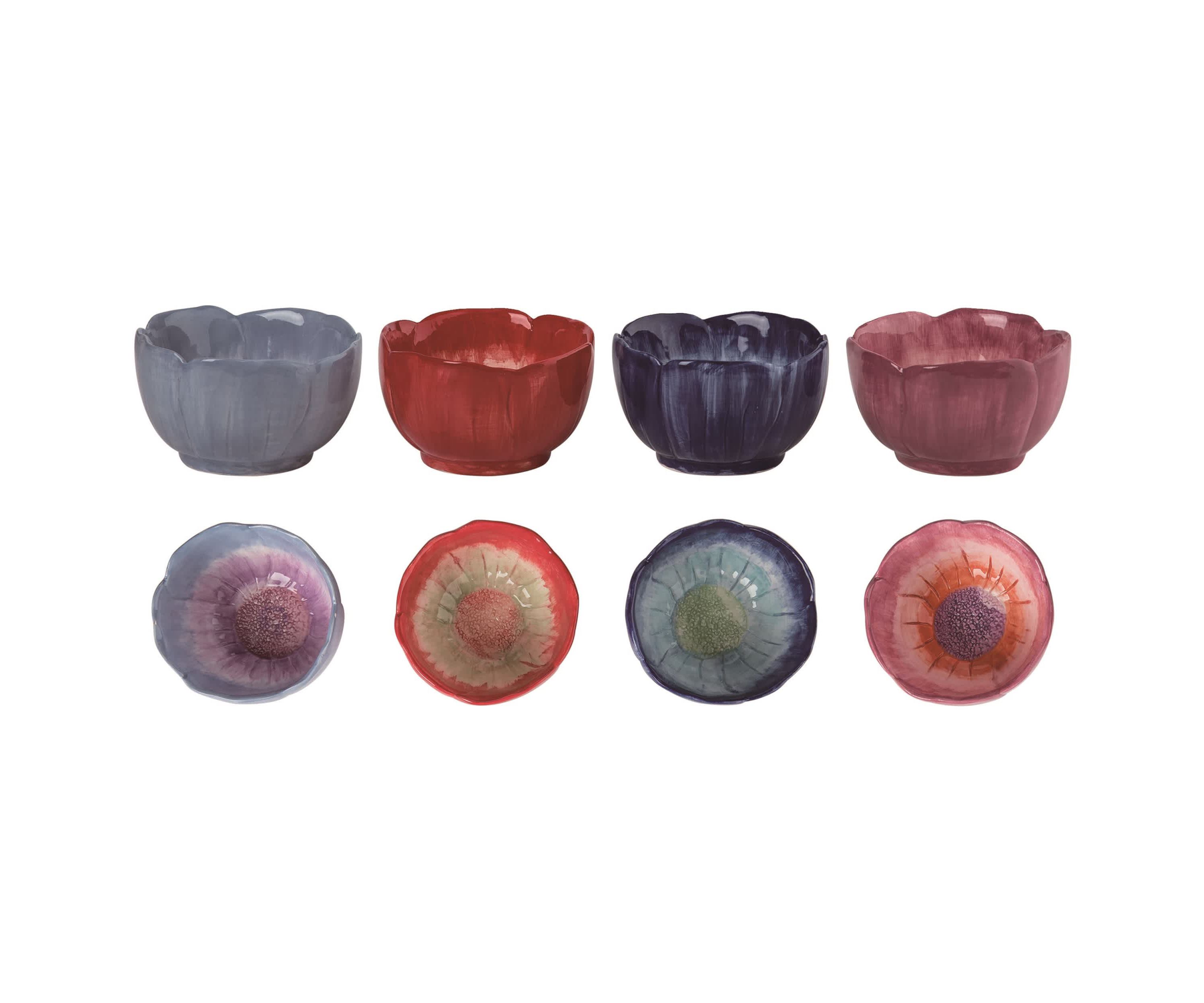 Transpac Ceramic Flower Shaped Ramekin Set of 4 Spring Home Decorations