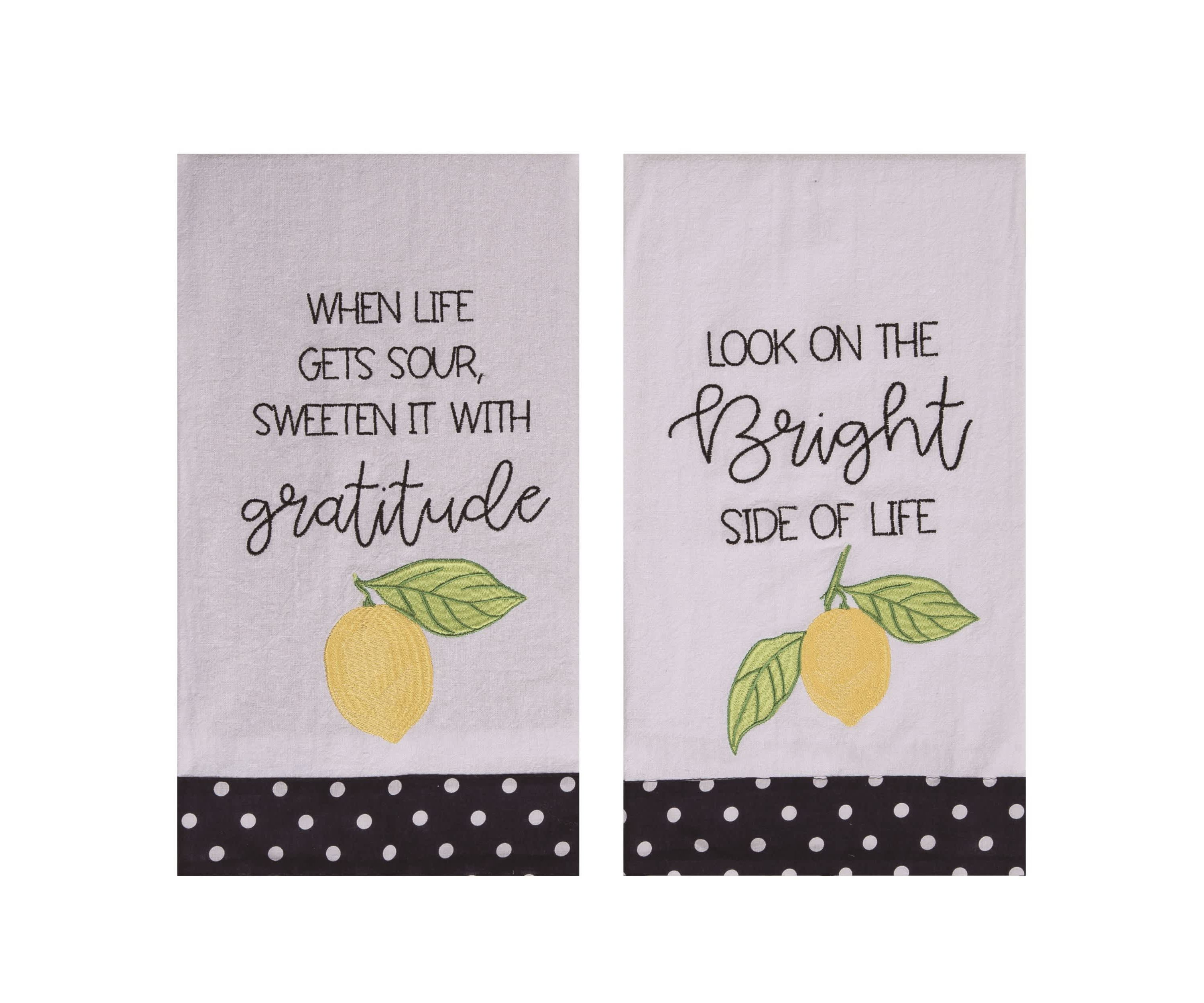 Transpac Fabric Embroidered Lemon Tea Towel Set of 3 Spring Home Decorations